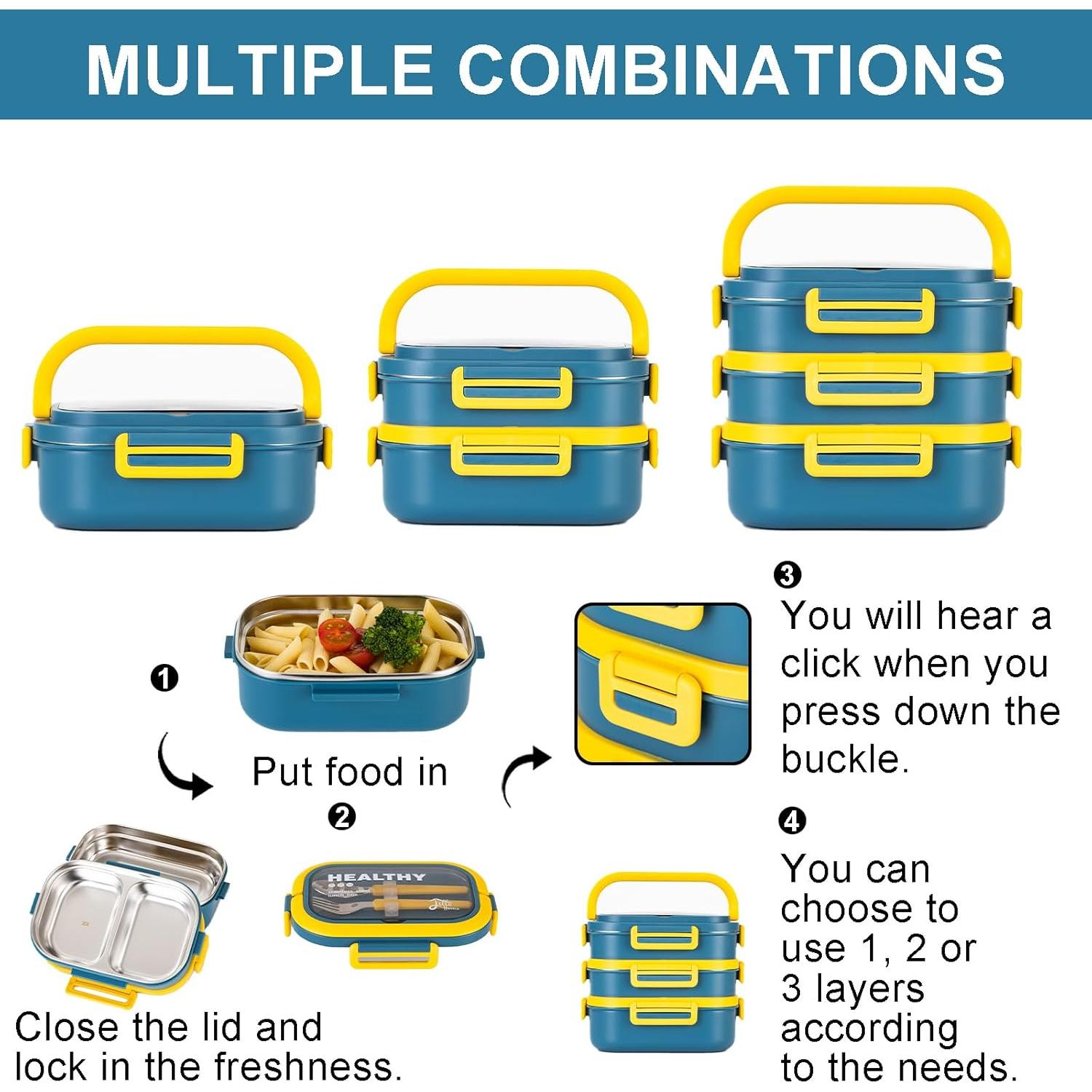 Caja de Almuerzo Lille Home Acero Inoxidable 3 Niveles 2.43L Azul