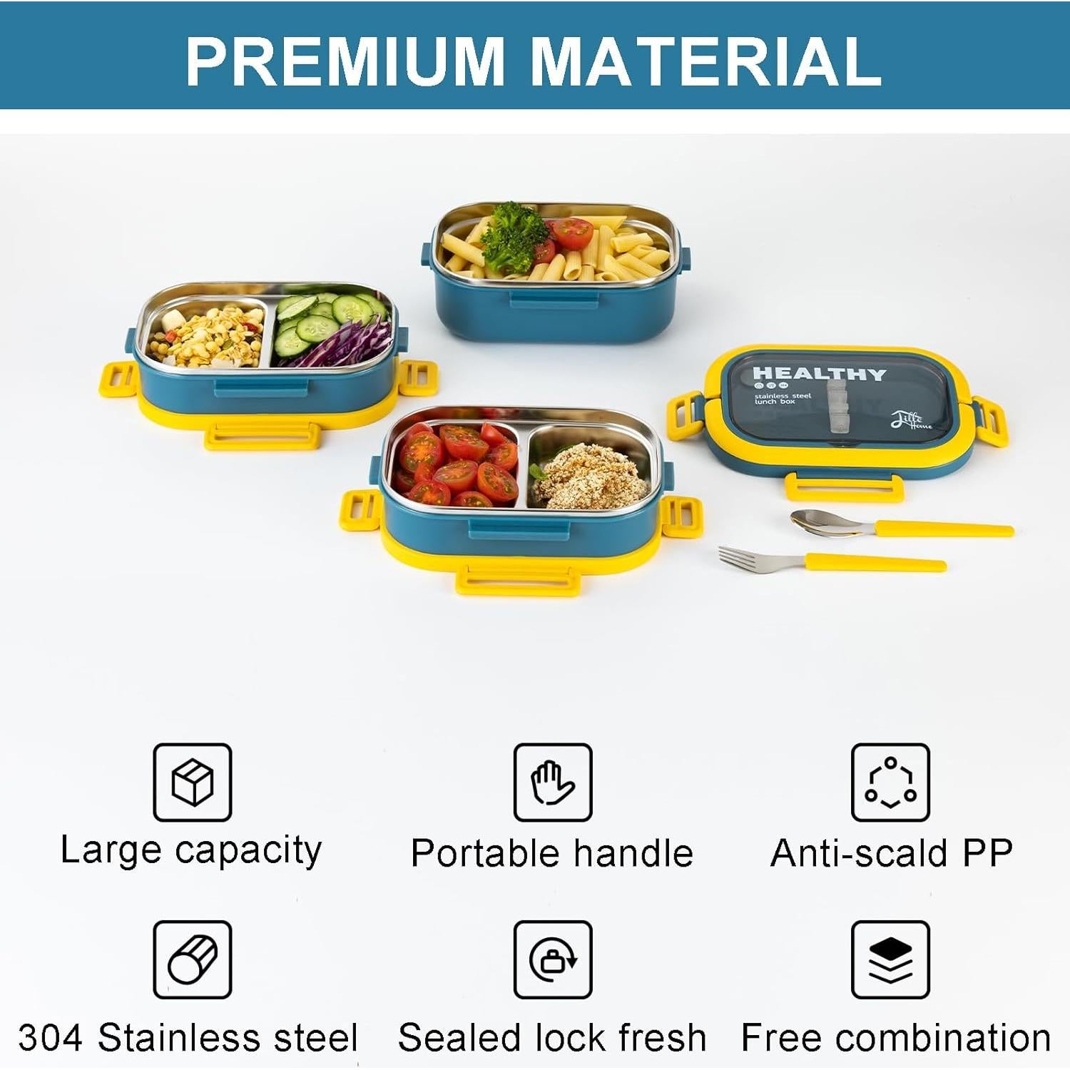 Caja de Almuerzo Lille Home Acero Inoxidable 3 Niveles 2.43L Azul