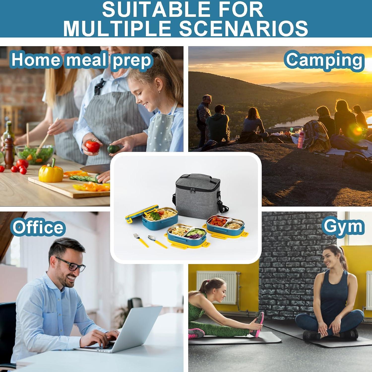 Caja de Almuerzo Lille Home Acero Inoxidable 3 Niveles 2.43L Azul