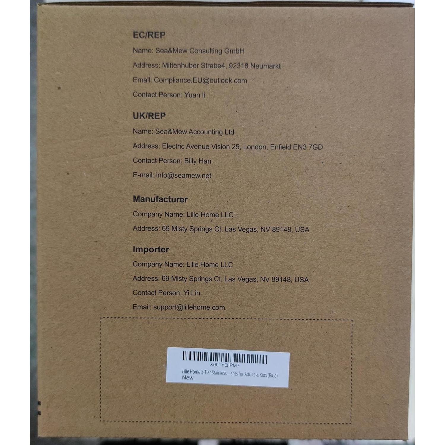 Caja de Almuerzo Lille Home Acero Inoxidable 3 Niveles 2.43L Azul