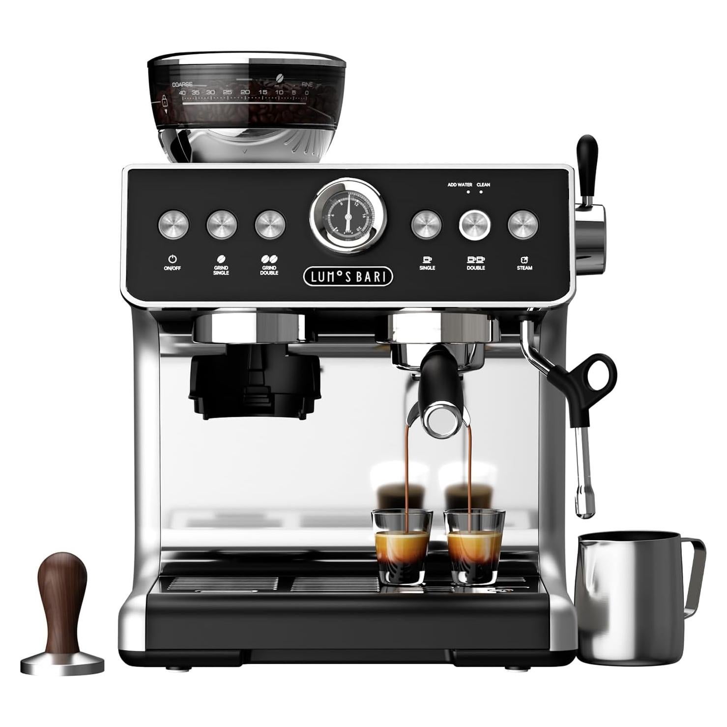 Máquina de Espresso LumosBari con Molinillo y Espumador 20 Bar