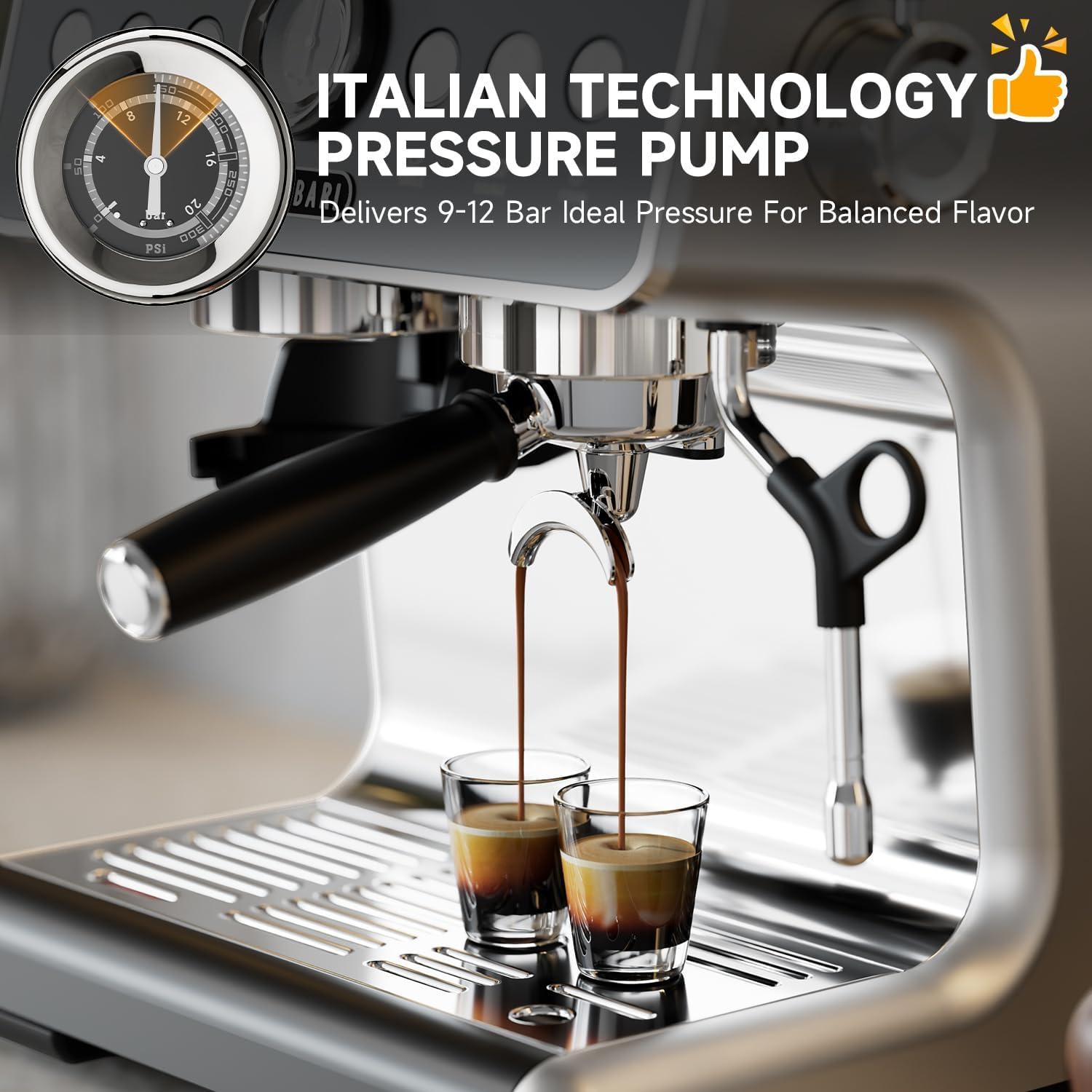 Máquina de Espresso LumosBari con Molinillo y Espumador 20 Bar