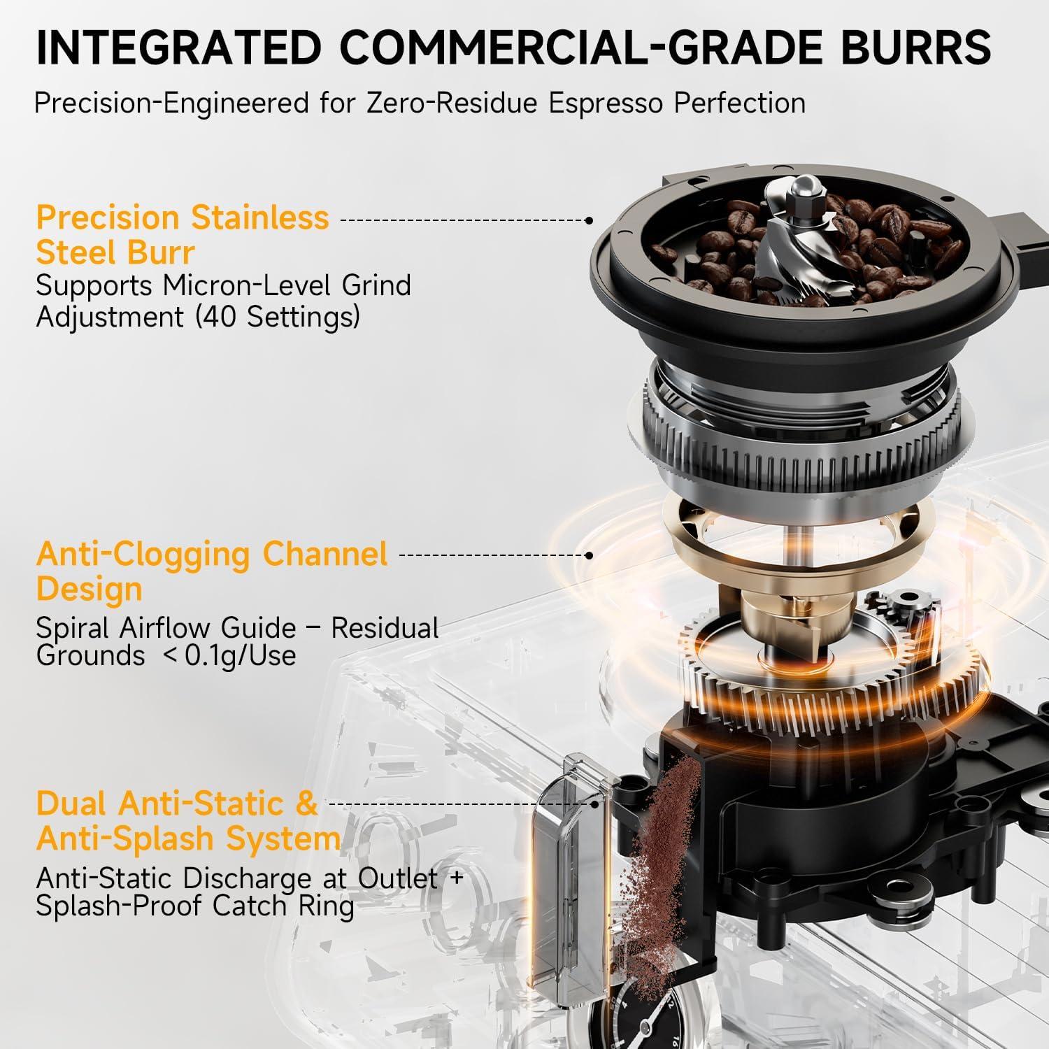 Máquina de Espresso LumosBari con Molinillo y Espumador 20 Bar