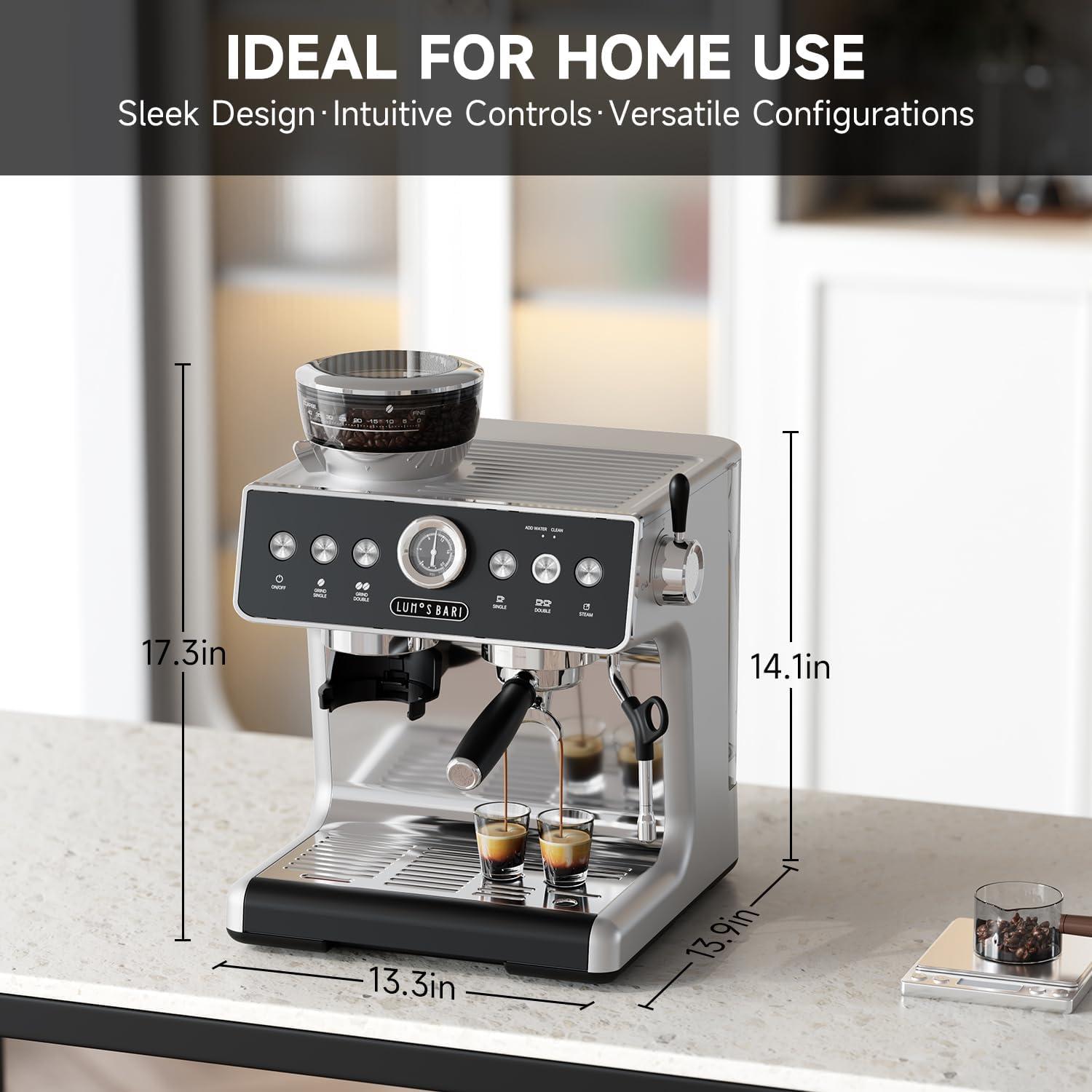 Máquina de Espresso LumosBari con Molinillo y Espumador 20 Bar