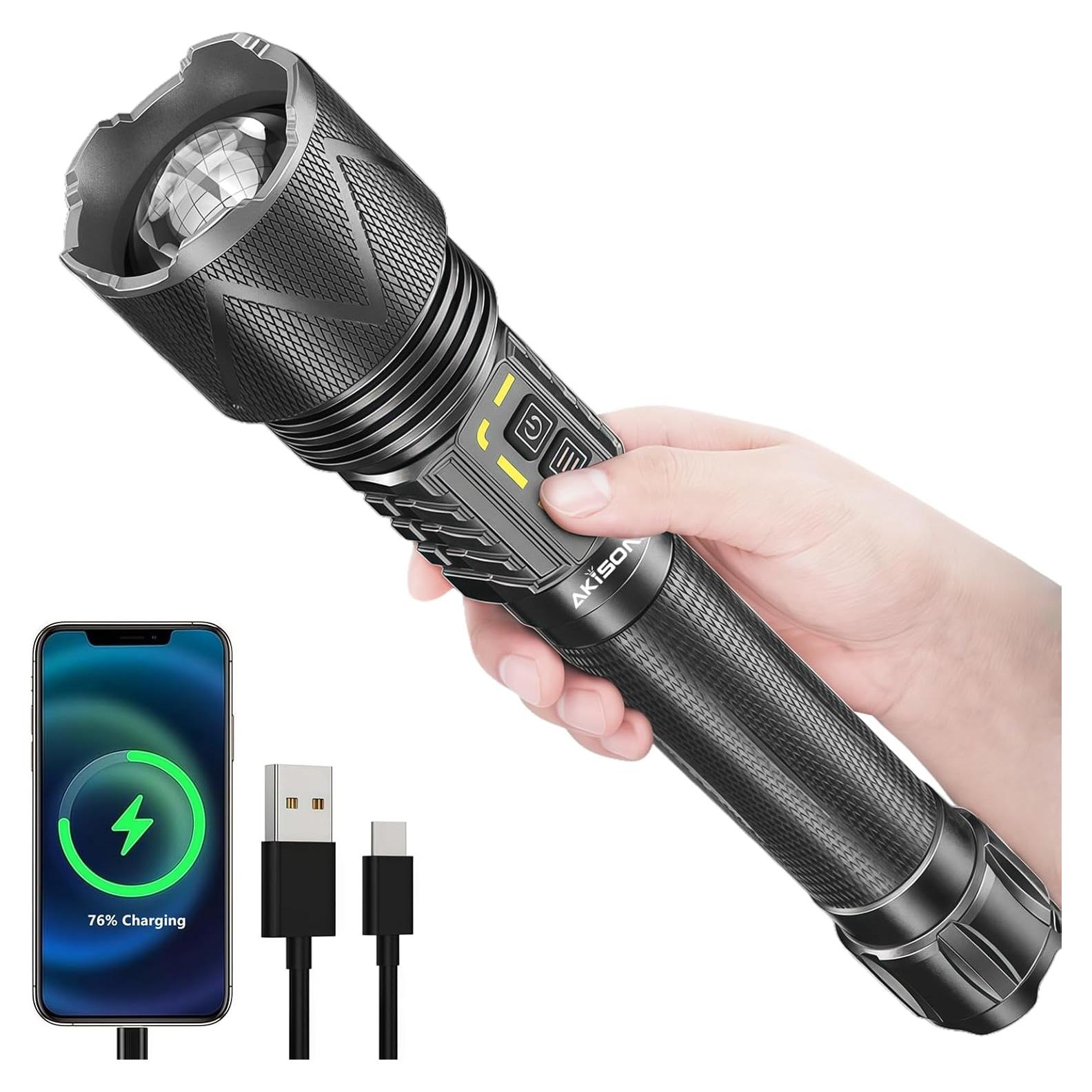 Linterna Recargable AKISONG X928 10,000 Lúmenes USB-C Impermeable