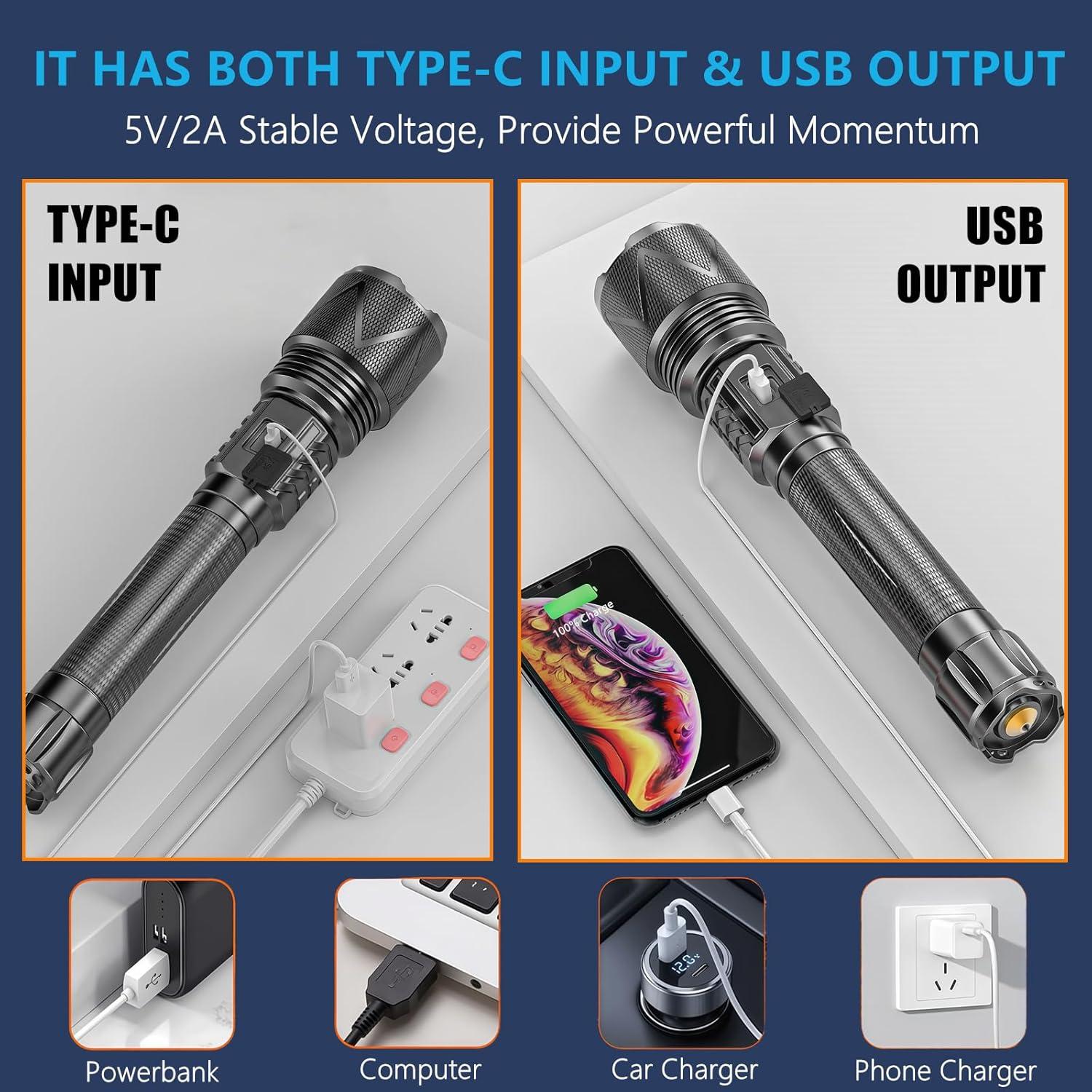 Linterna Recargable AKISONG X928 10,000 Lúmenes USB-C Impermeable