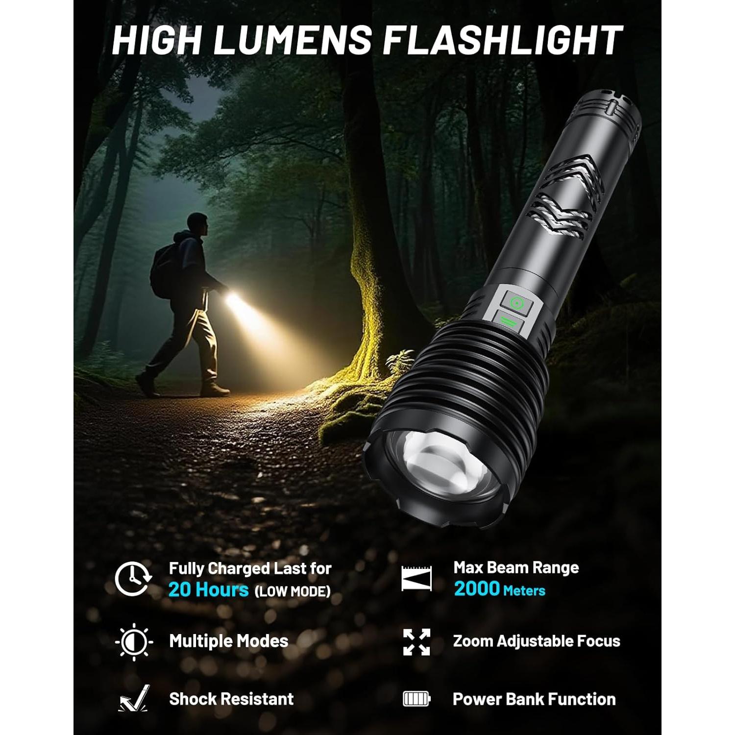 Linterna Recargable Amzyigou 600000 Lúmenes 10000mAh IP67