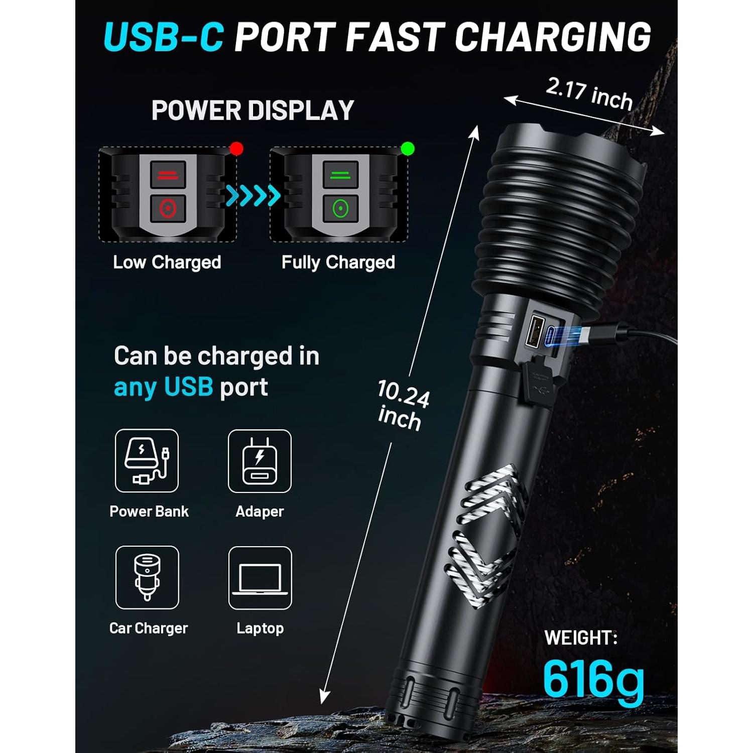 Linterna Recargable Amzyigou 600000 Lúmenes 10000mAh IP67