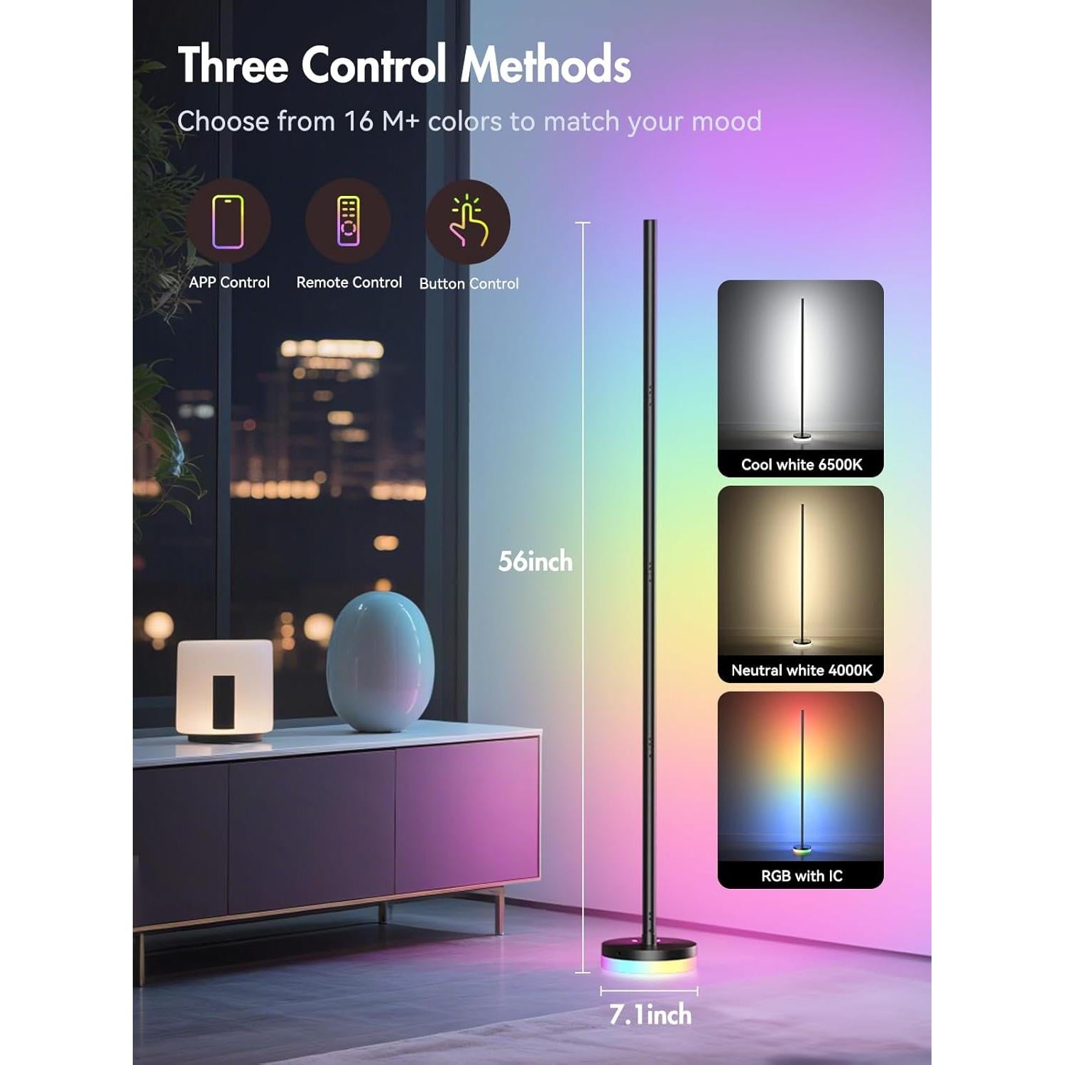 Lámpara de Pie LED RGBICW 1300lm Giant - Control Remoto, App