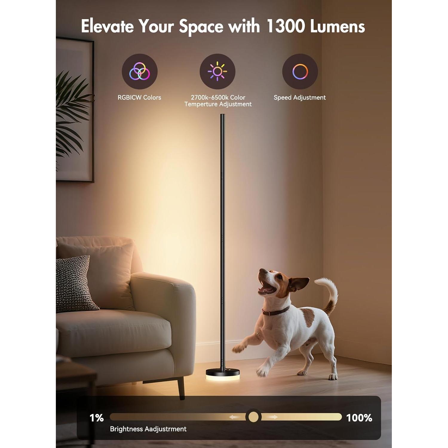 Lámpara de Pie LED RGBICW 1300lm Giant - Control Remoto, App
