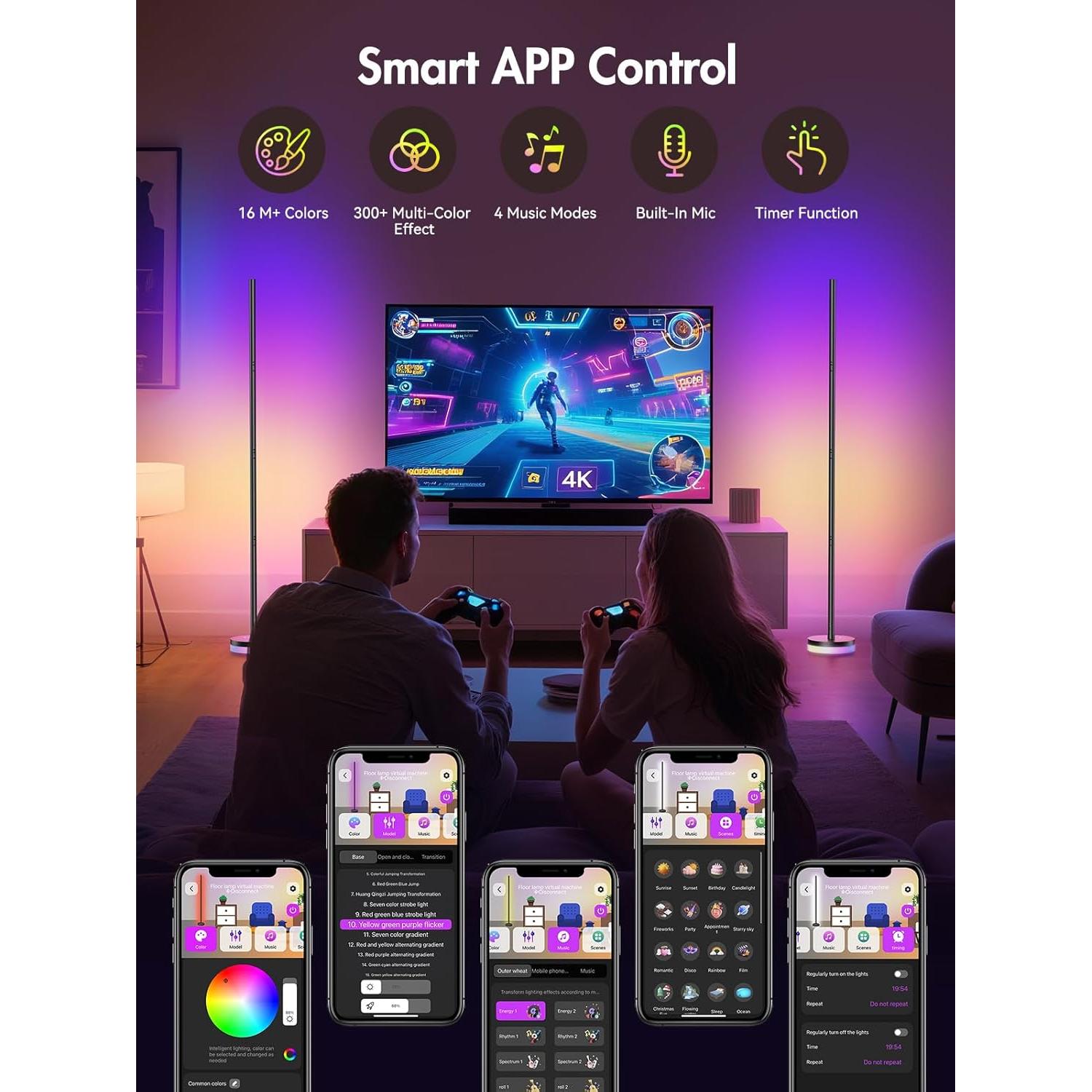 Lámpara de Pie LED RGBICW 1300lm Giant - Control Remoto, App