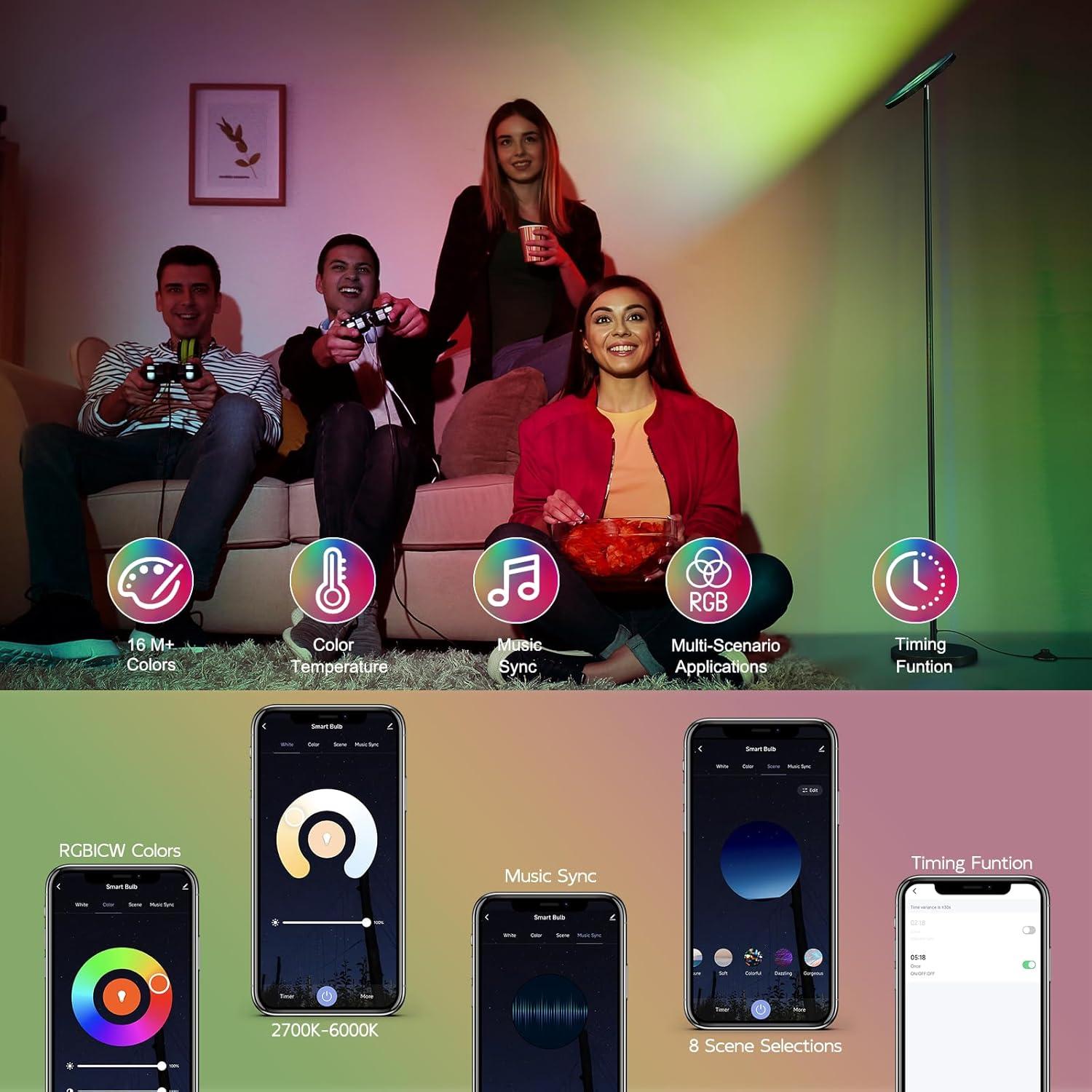 Lámpara de Piso LED Inteligente SUNMORY RGB 32W Control Remoto