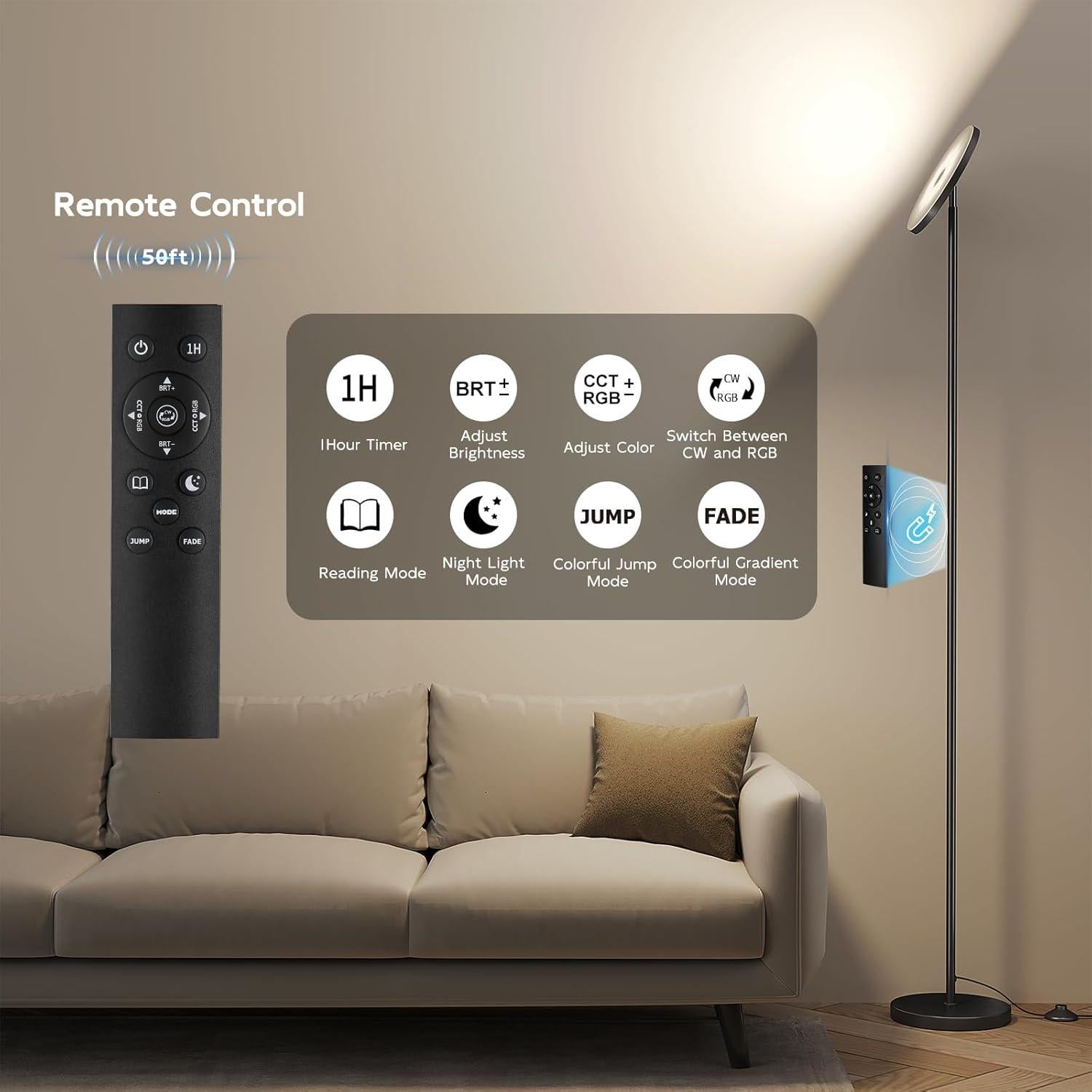 Lámpara de Piso LED Inteligente SUNMORY RGB 32W Control Remoto