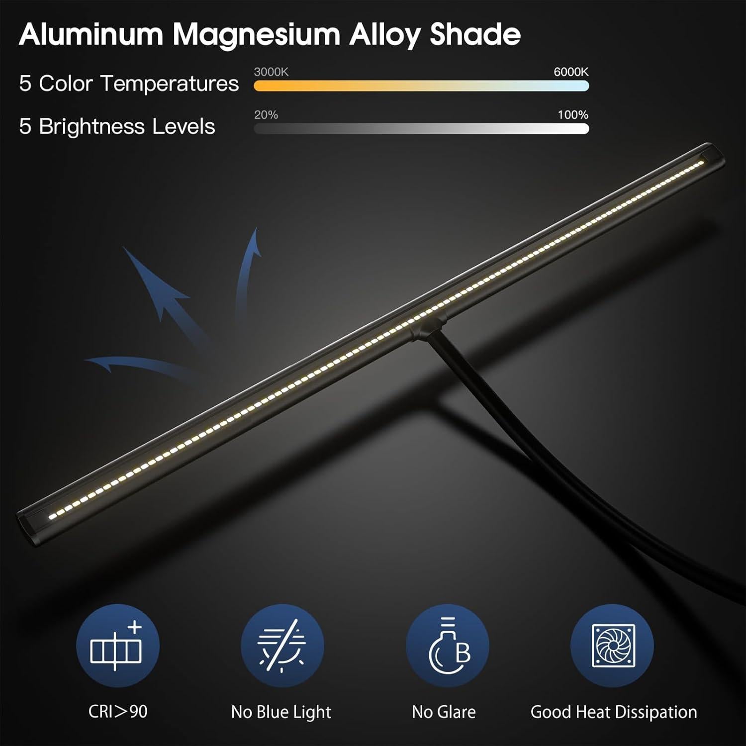 Lámpara de Escritorio EYOCEAN 80 cm 24W Regulable con Control Gestos