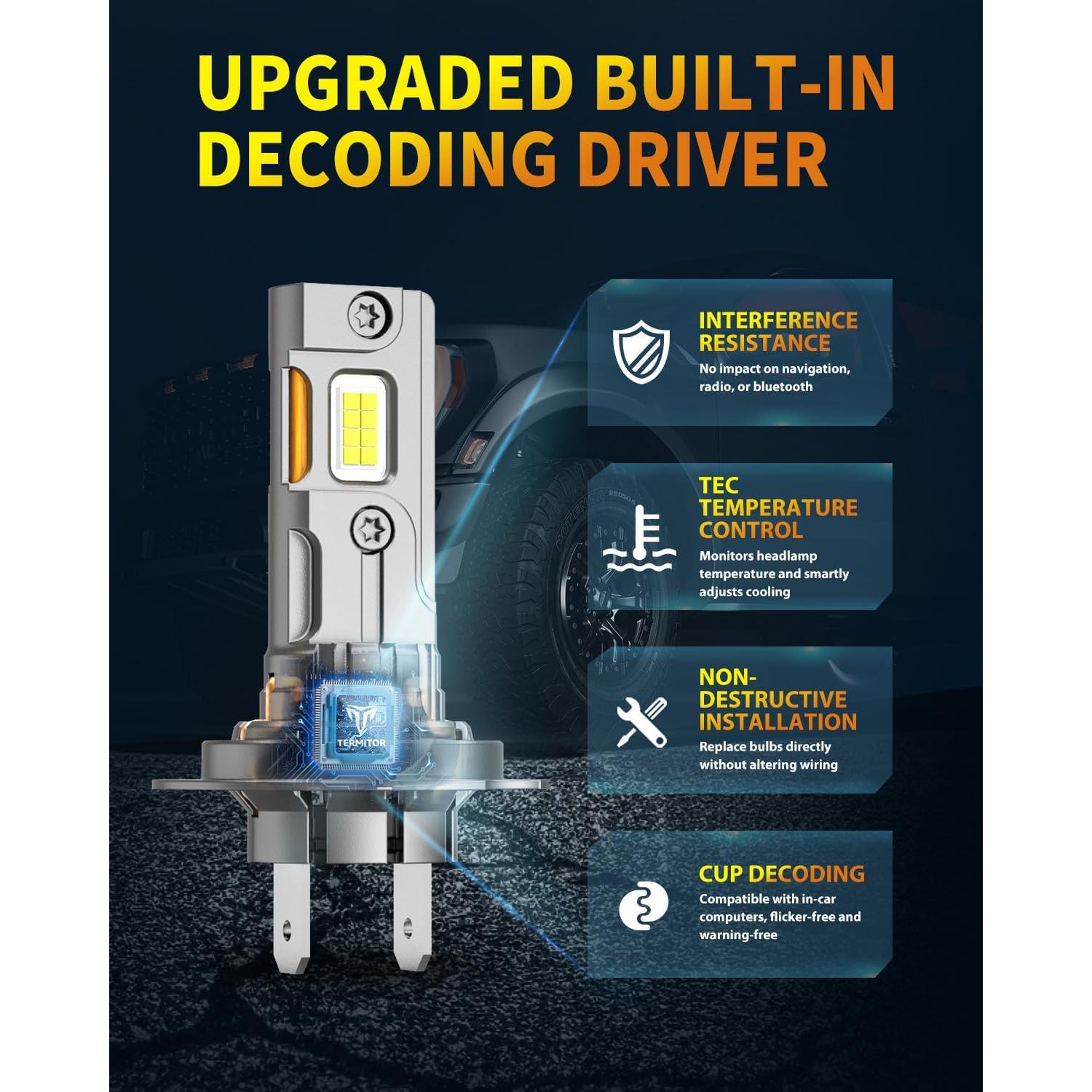 Bombillas LED H7 Termitor 30000LM 6500K 2 Piezas