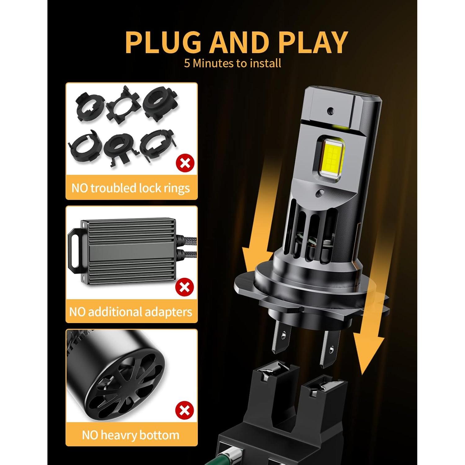 Bombilla LED H7 MIFMIA 40000LM 6000K Luz Fría Paquete de 2