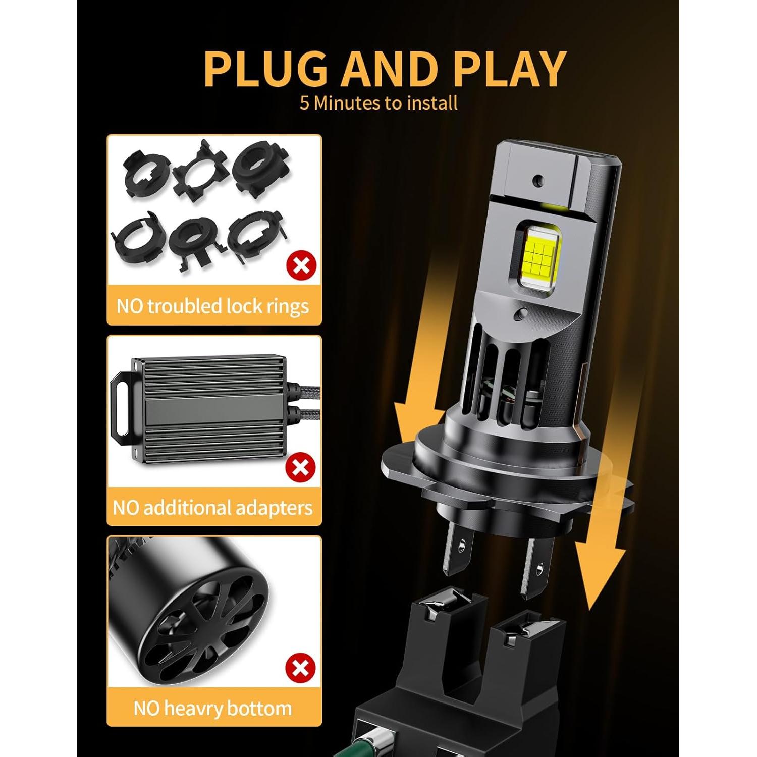 Bombilla LED H7 MIFMIA 36000LM 6000K Blanco Frío - Paquete de 2