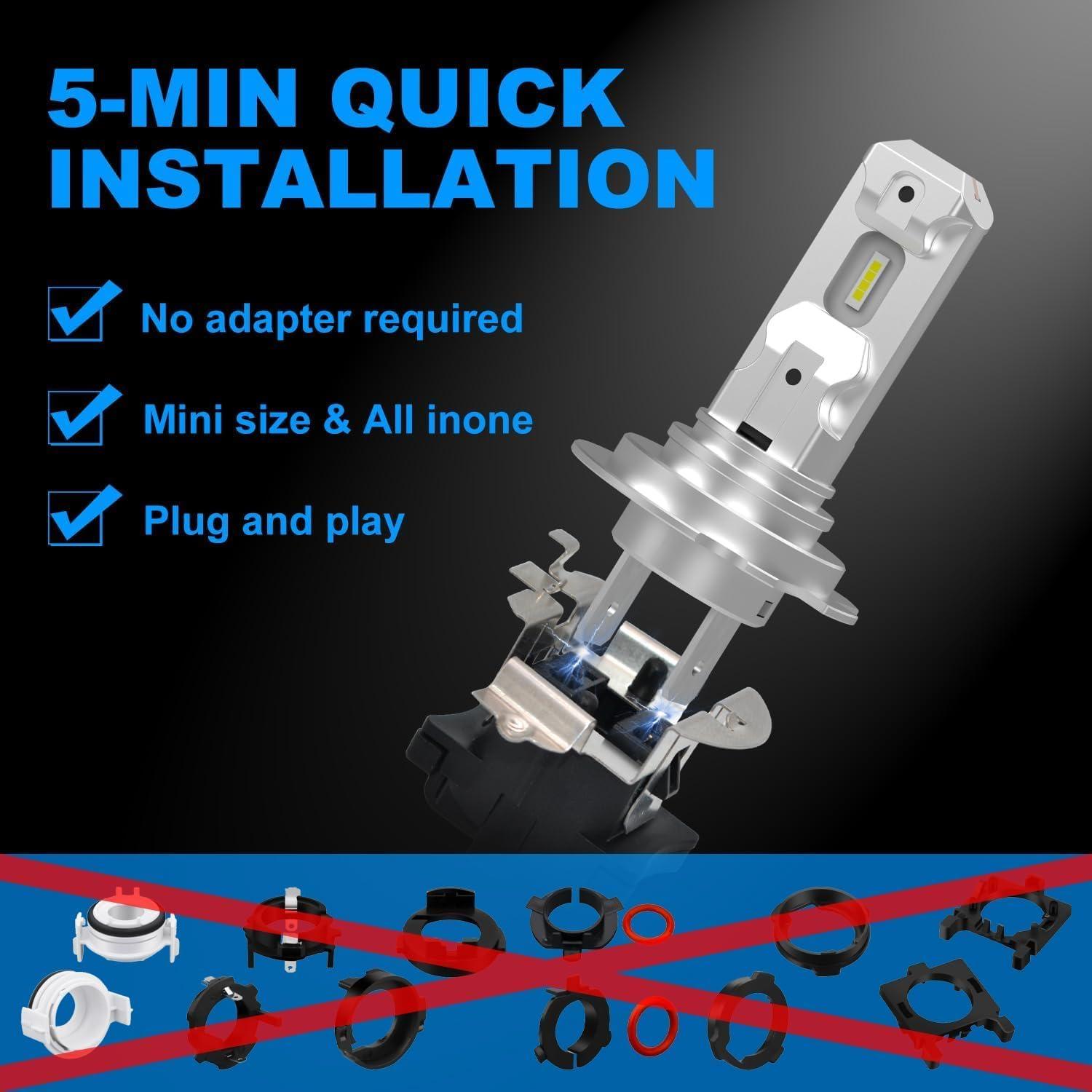 Bombilla LED H7 KIMLATAR 40000 Lúmenes 6500K Paquete de 2