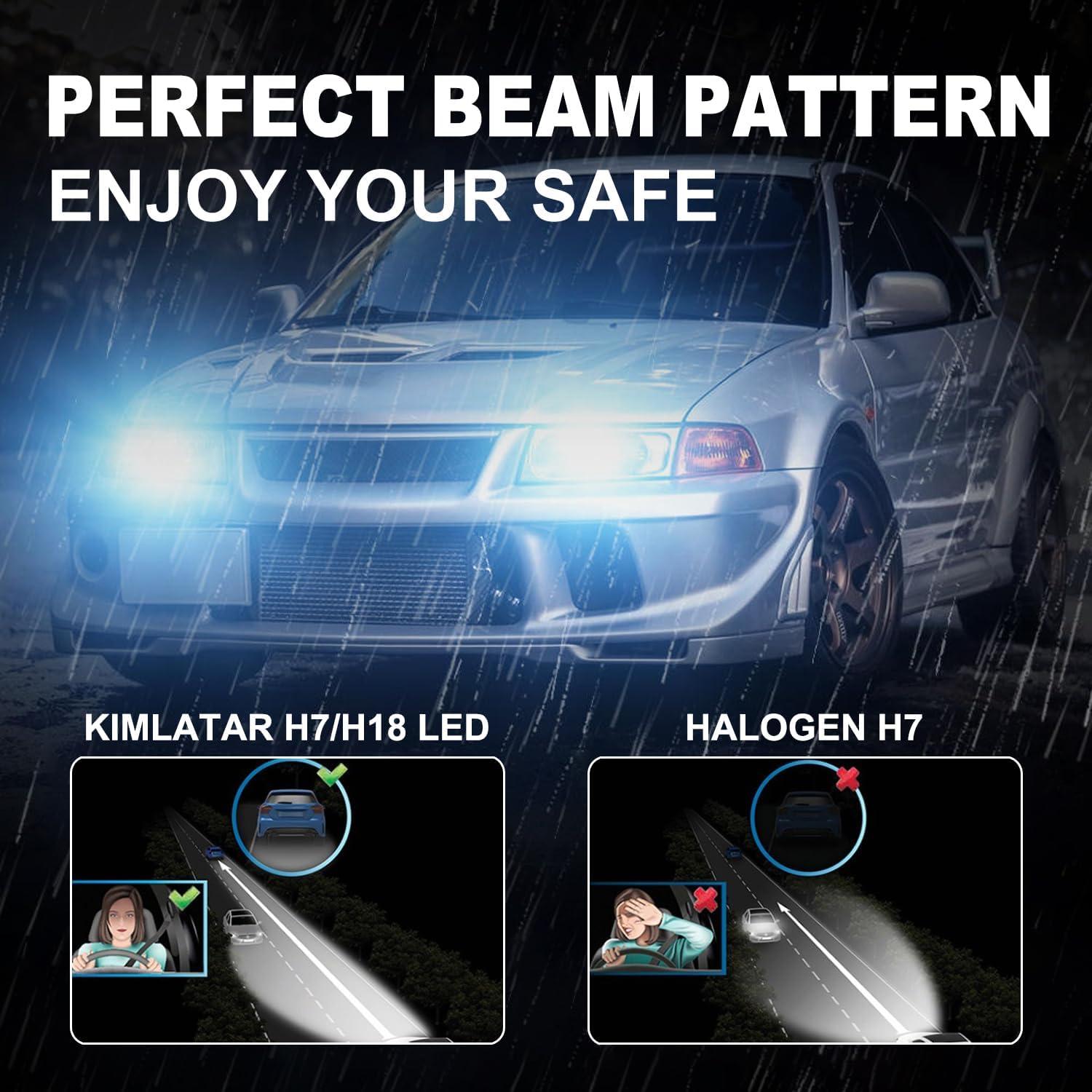 Bombilla LED H7 KIMLATAR 40000 Lúmenes 6500K Paquete de 2