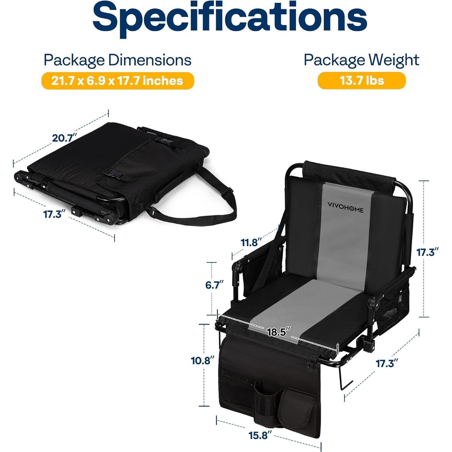 Asiento de Estadio Plegable VIVOHOME con Soporte y Cojín
