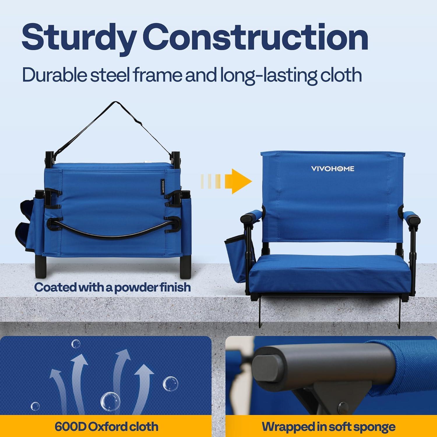 Asiento de Estadio VIVOHOME Plegable con Soporte y Cojín Azul