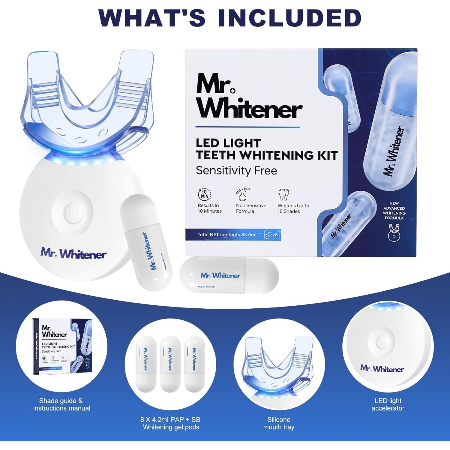 Kit de Blanqueamiento Dental LED Mr.Whitener - 8 Recargas 33.6ml
