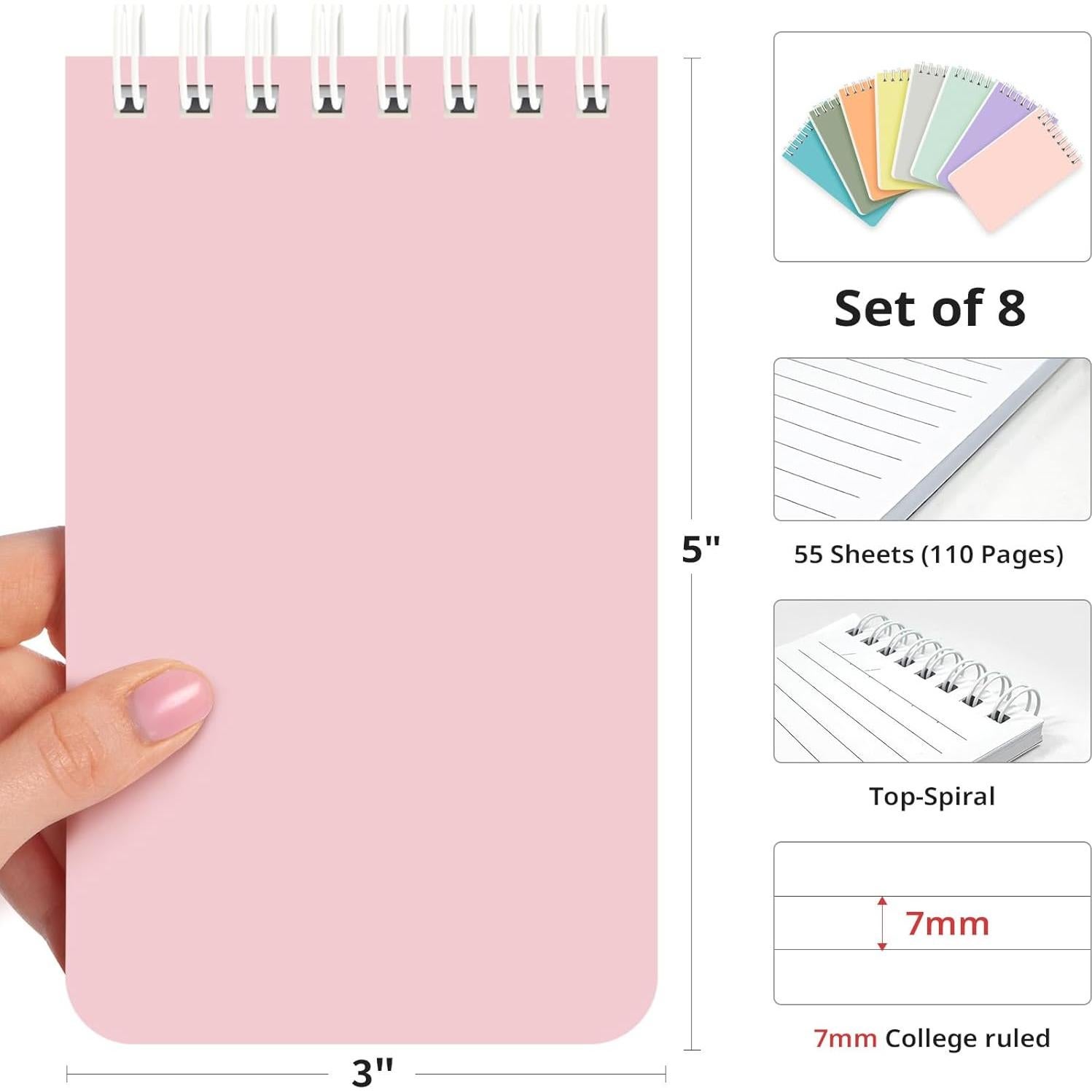 Set de 8 Cuadernos Espirales Taja Mini 7.6x12.7cm Rayados