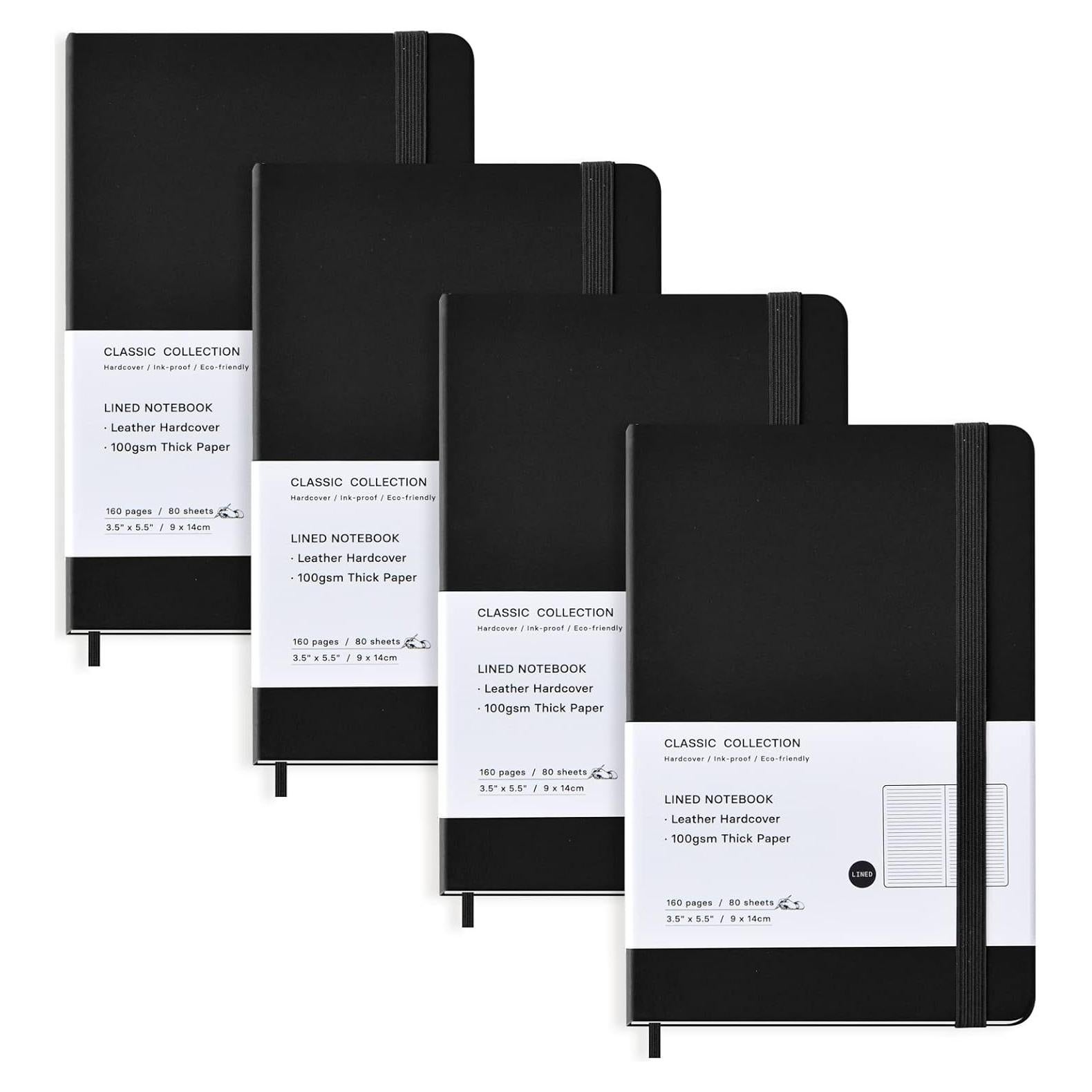 Cuadernos de Bolsillo Coopay 4 Paquete Tapa Dura Negro 160 Páginas