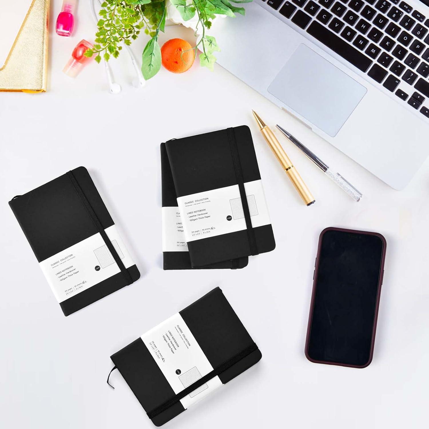 Cuadernos de Bolsillo Coopay 4 Paquete Tapa Dura Negro 160 Páginas