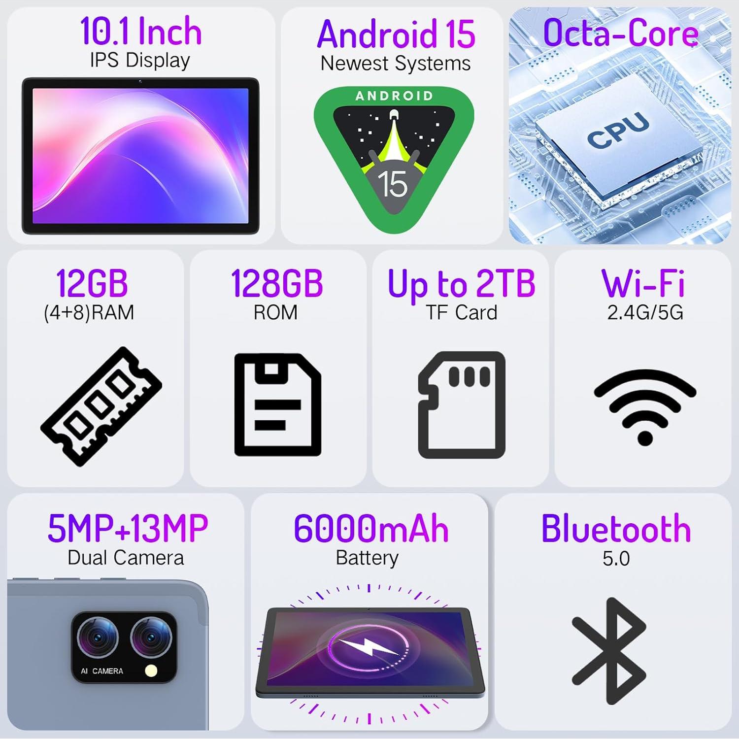 Tablet LECTRUS T30W 10.1" Android 15 12GB RAM 128GB WiFi