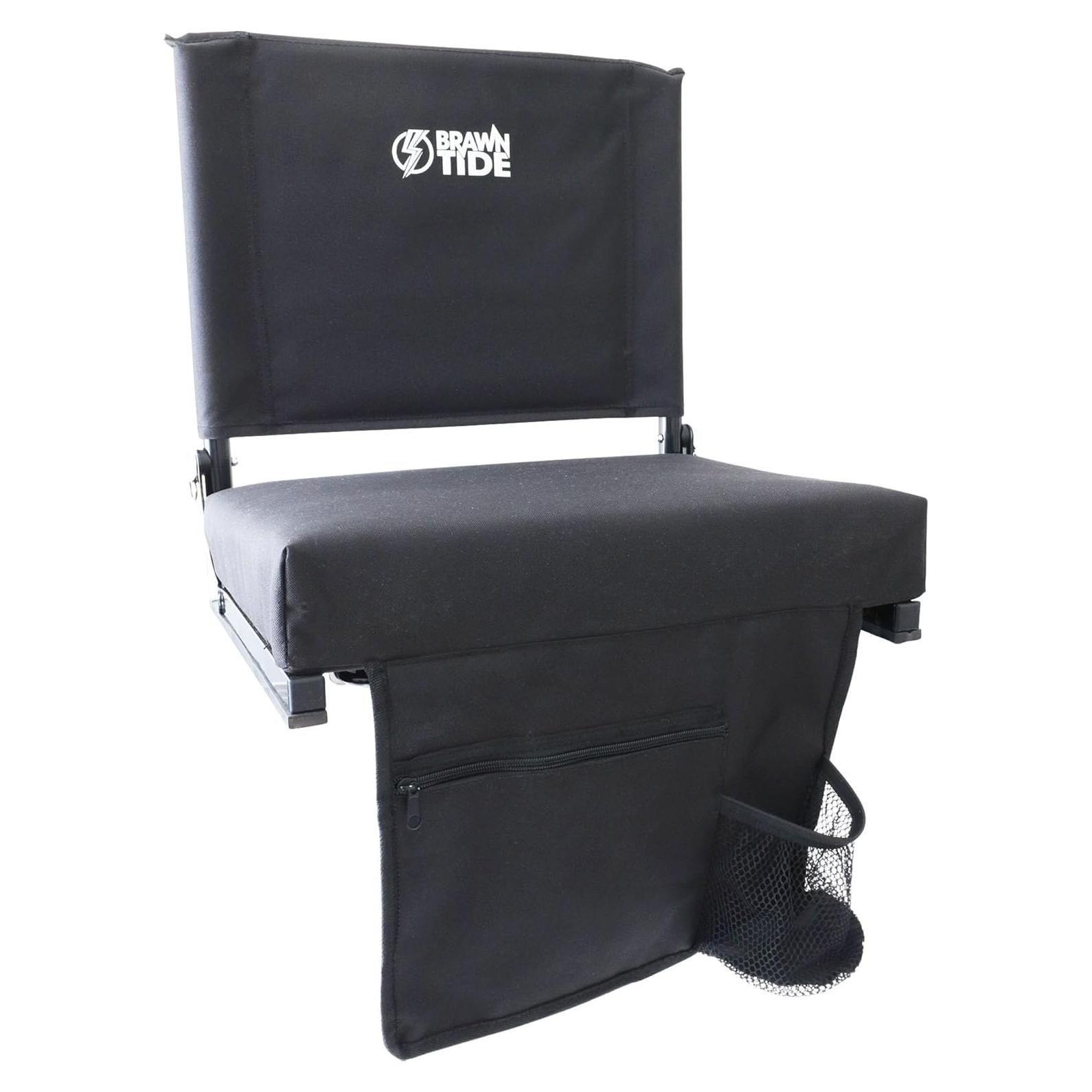 Asiento de Estadio BRAWNTIDE Negro - Cojín Extra Grueso, Soporte Espalda