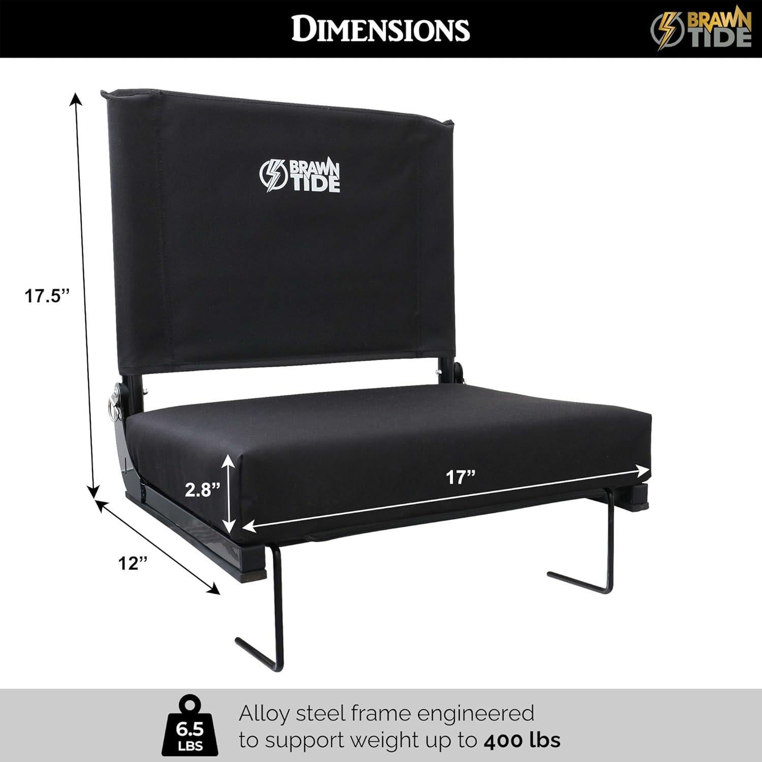 Asiento de Estadio BRAWNTIDE Negro - Cojín Extra Grueso, Soporte Espalda