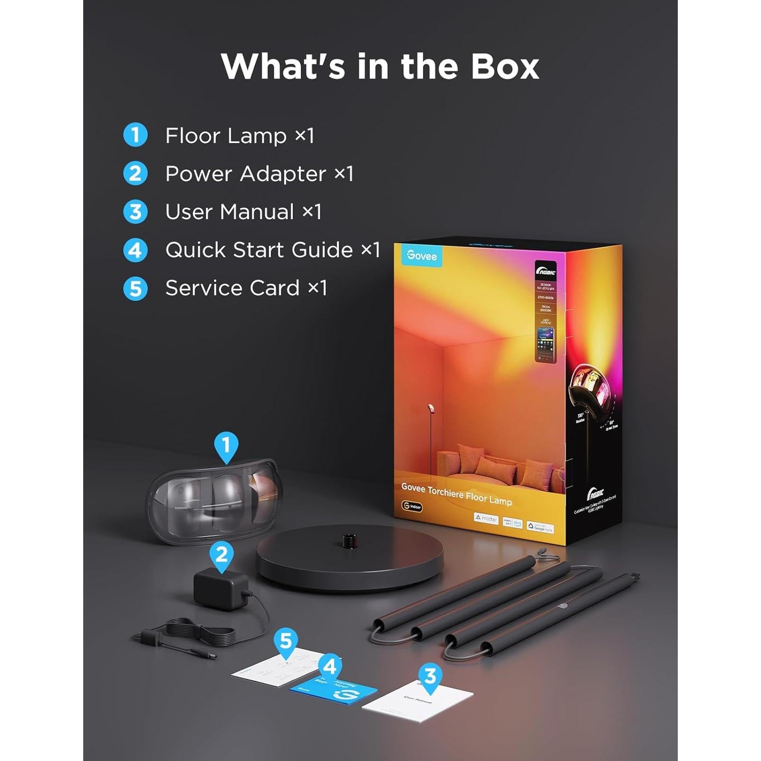 Lámpara de Pie Govee H60B1 RGBIC 170 cm, Control Alexa