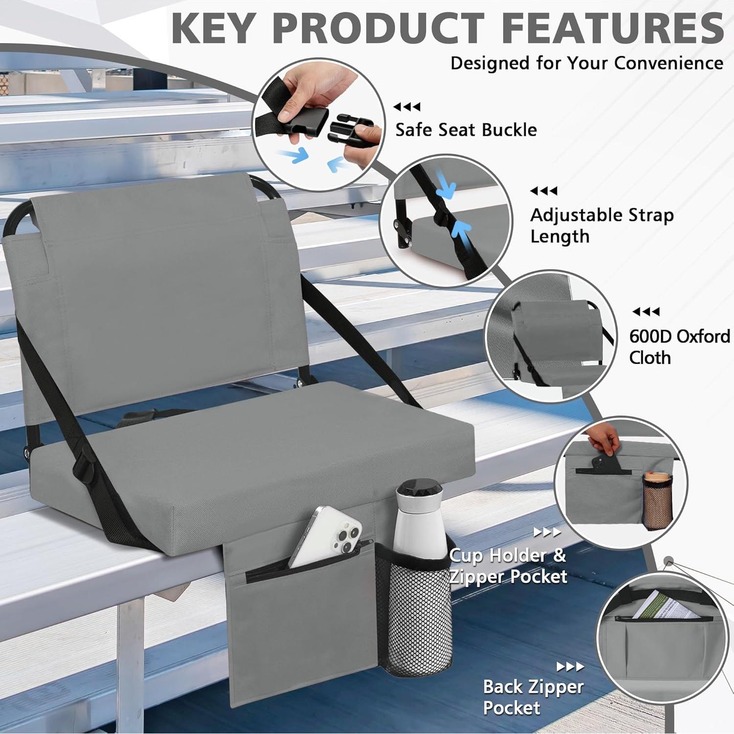 Asiento de Estadio Besunbar con Respaldo y Cojín - Gris