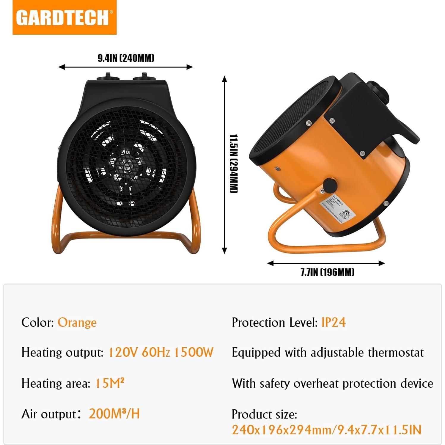 Calentador de Invernadero Gardtech 1500W con Termostato Digital
