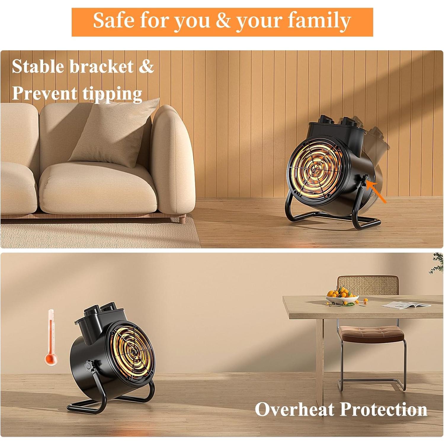 Calentador Eléctrico Portátil VCJ 1500W con Termostato y 3 Modos