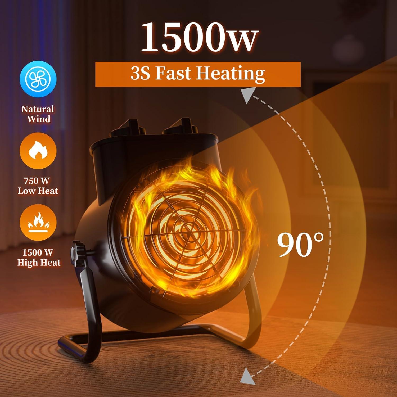 Calentador Eléctrico Portátil VCJ 1500W con Termostato y 3 Modos