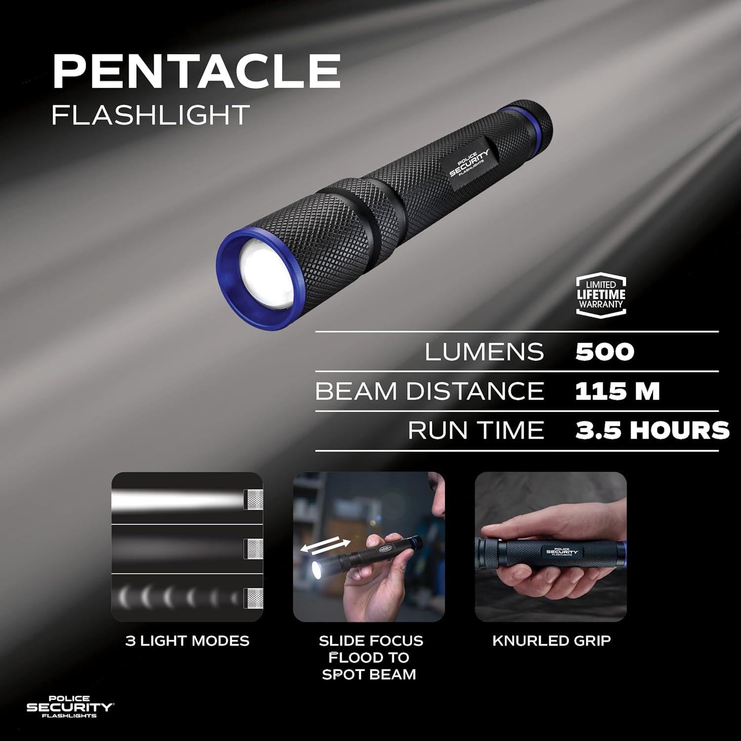 Linterna LED Seguridad Policial 500 Lúmenes Ultra Ligera