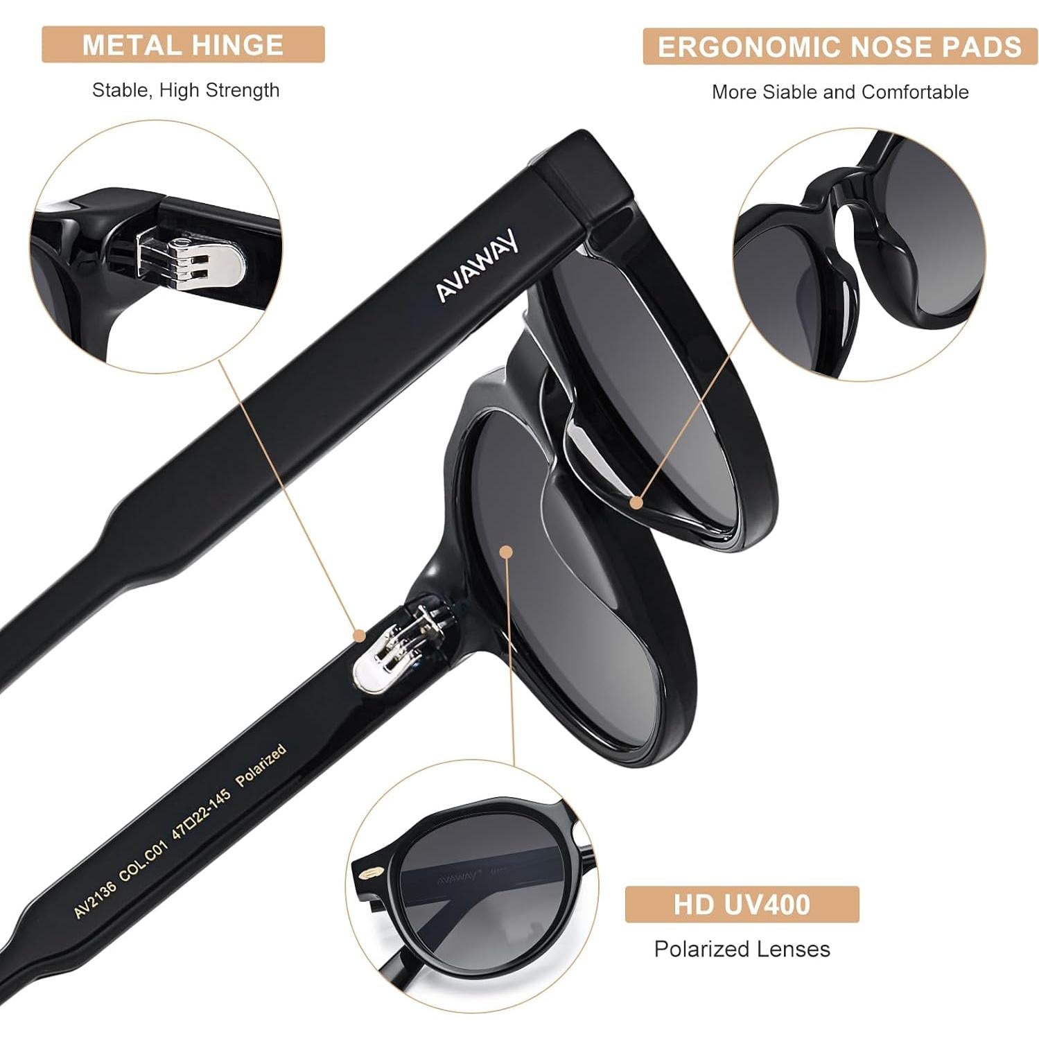 Gafas de sol redondas AVAWAY polarizadas UV protección hombres