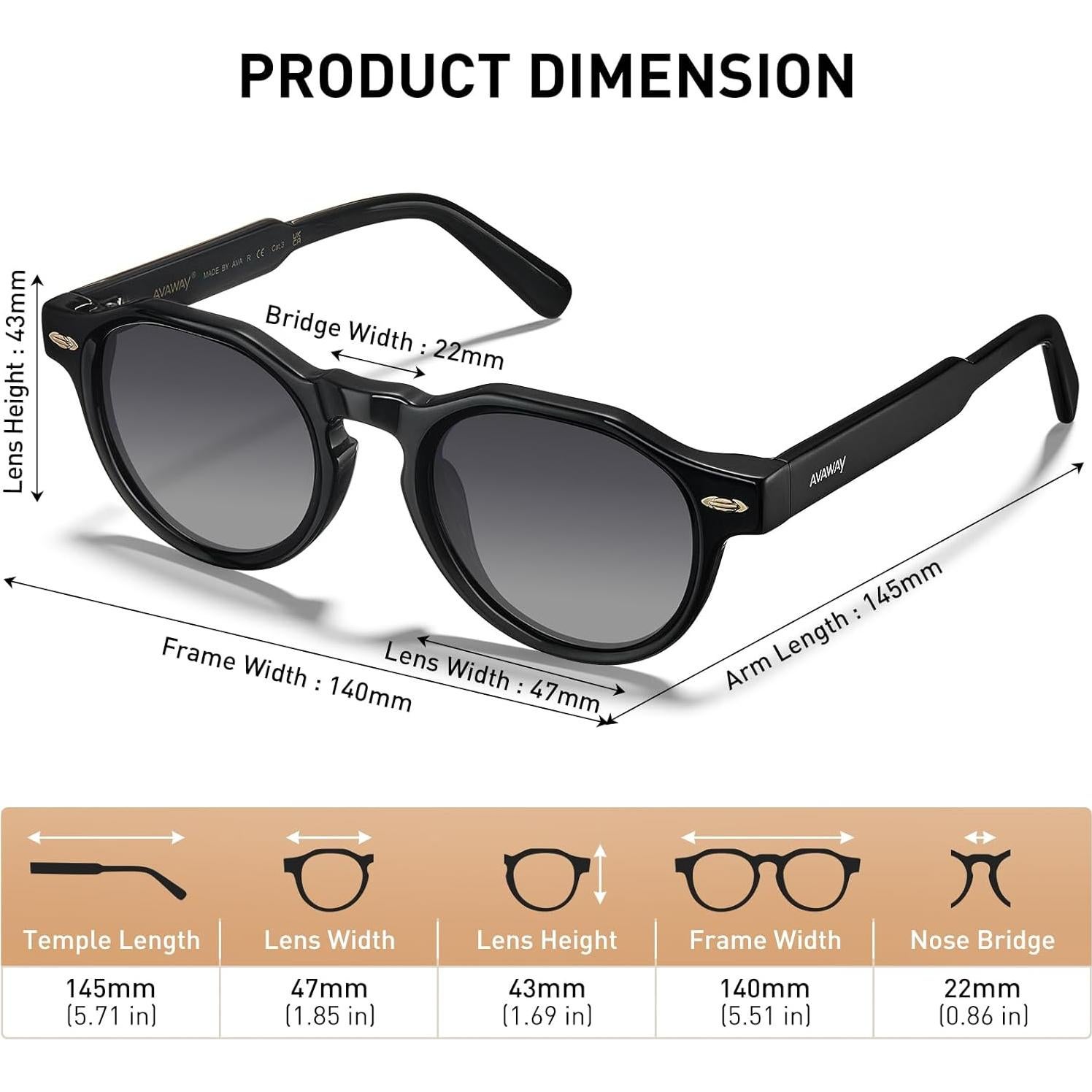 Gafas de sol redondas AVAWAY polarizadas UV protección hombres