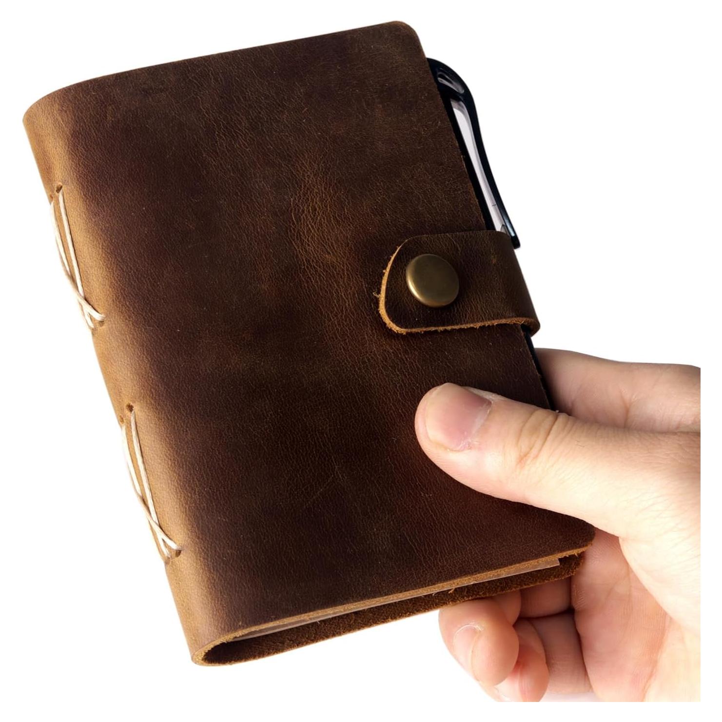 Cuaderno de cuero Fishknow 12.7x8.9 cm con bolígrafo