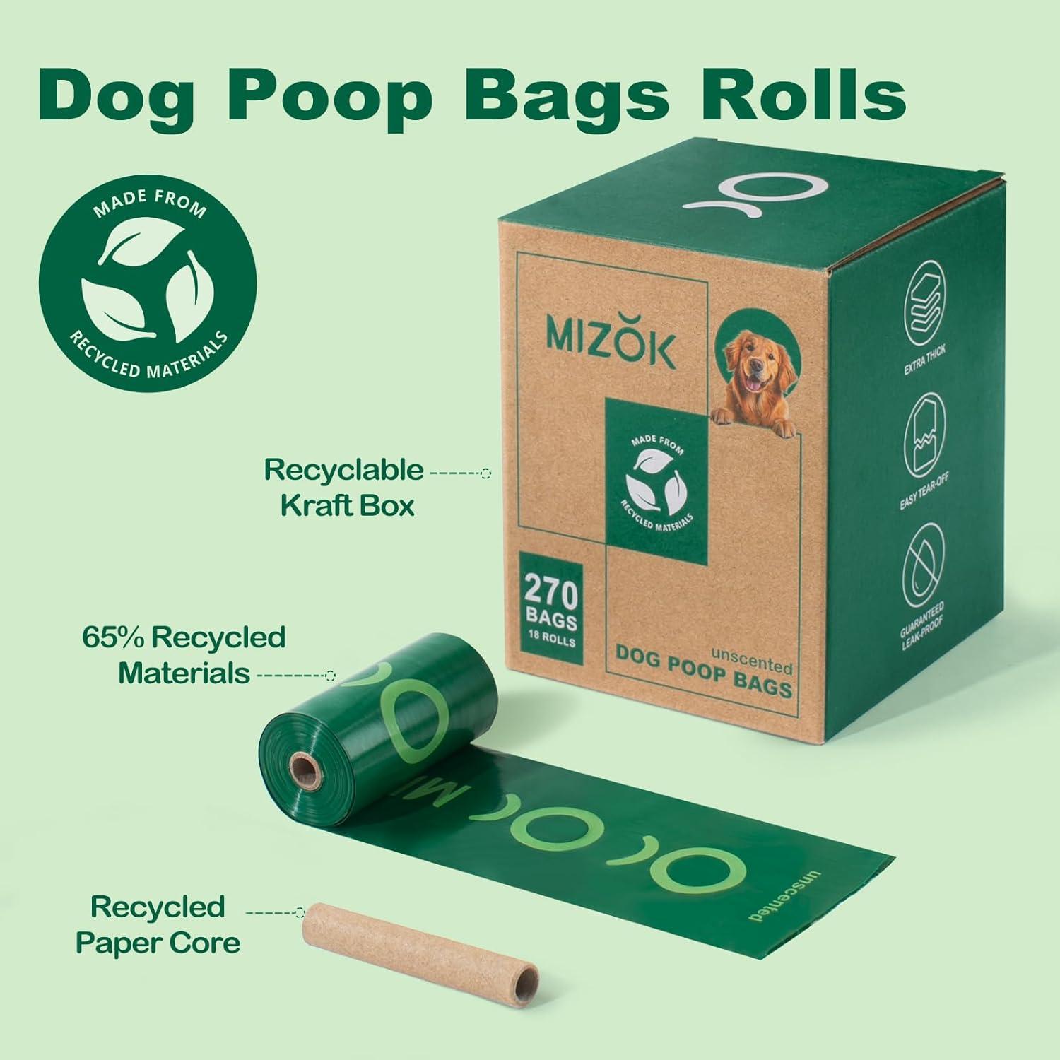 Bolsas de Desechos para Perros MIZOK, 270 Unidades, Recicladas