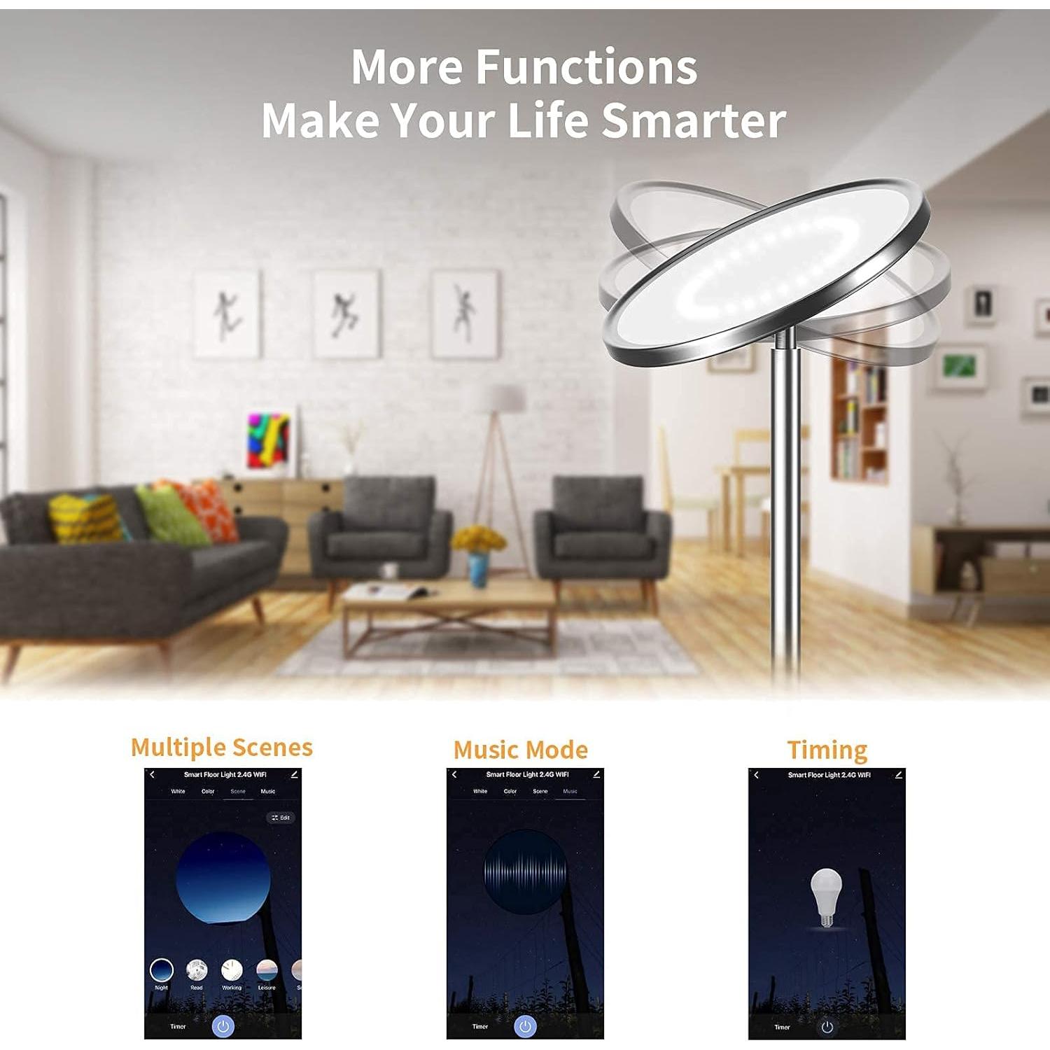 Lámpara de Pie LED LEPOWER 2200LM, Control Táctil y Voz