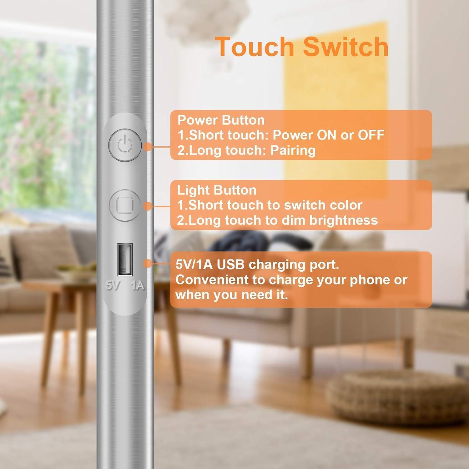Lámpara de Pie LED LEPOWER 2200LM, Control Táctil y Voz