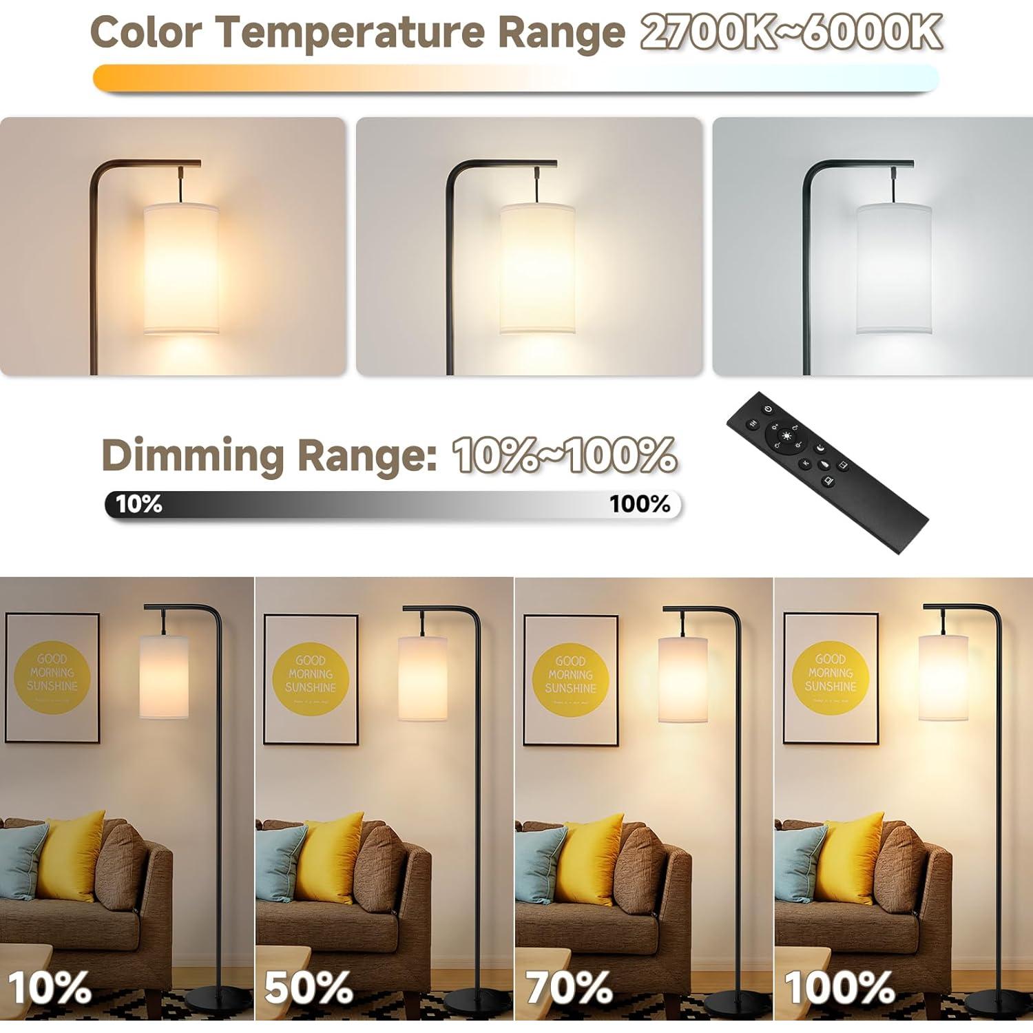 Lámpara de Pie LED Coucrek 158cm Control Remoto 9W Negra