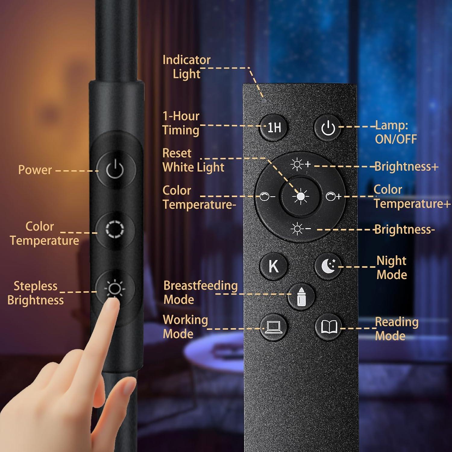 Lámpara de Pie LED Lilaiaro 36W 3600LM Control Remoto Negra