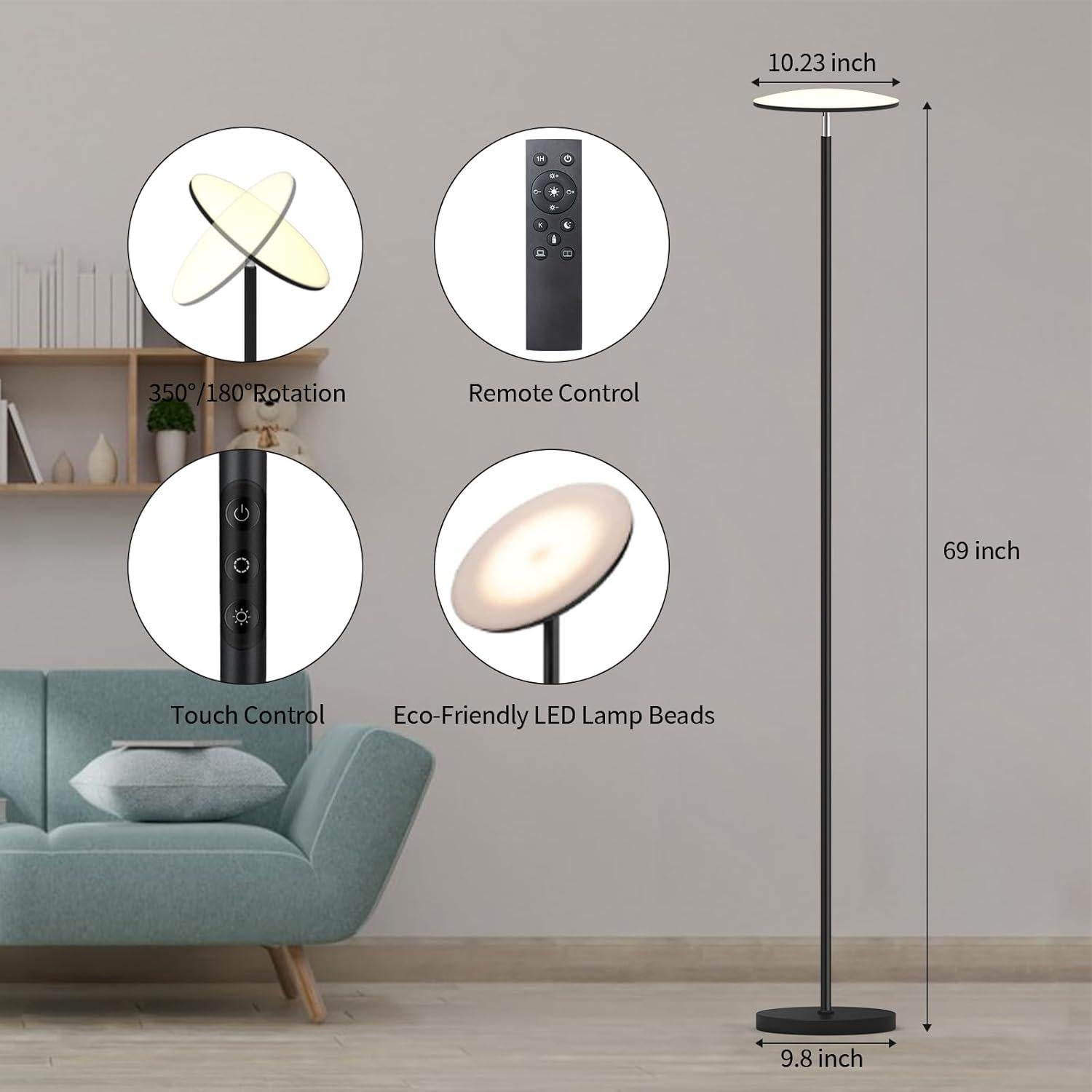 Lámpara de Pie LED Lilaiaro 36W 3600LM Control Remoto Negra