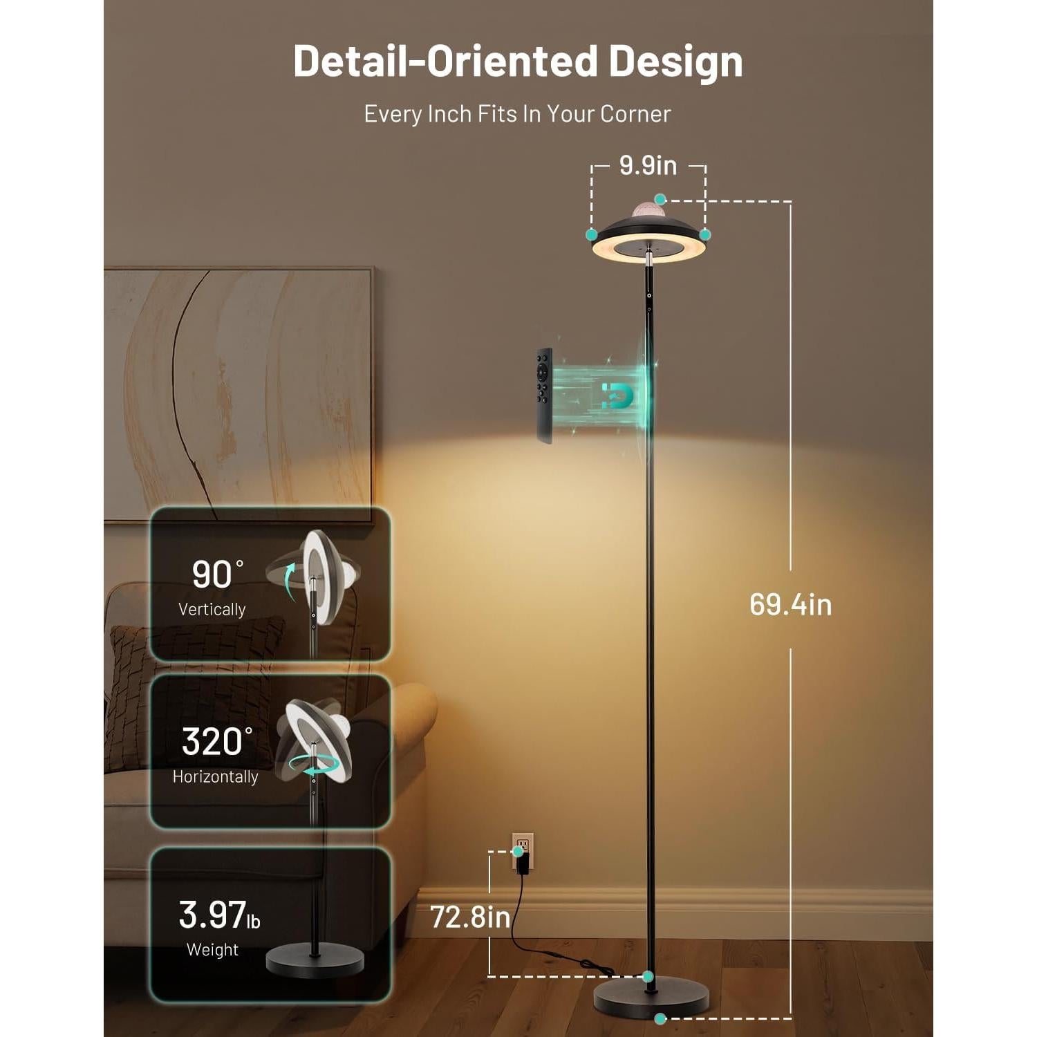 Lámpara de Pie LED Dinoho 175 cm Proyector Estrellas RGB