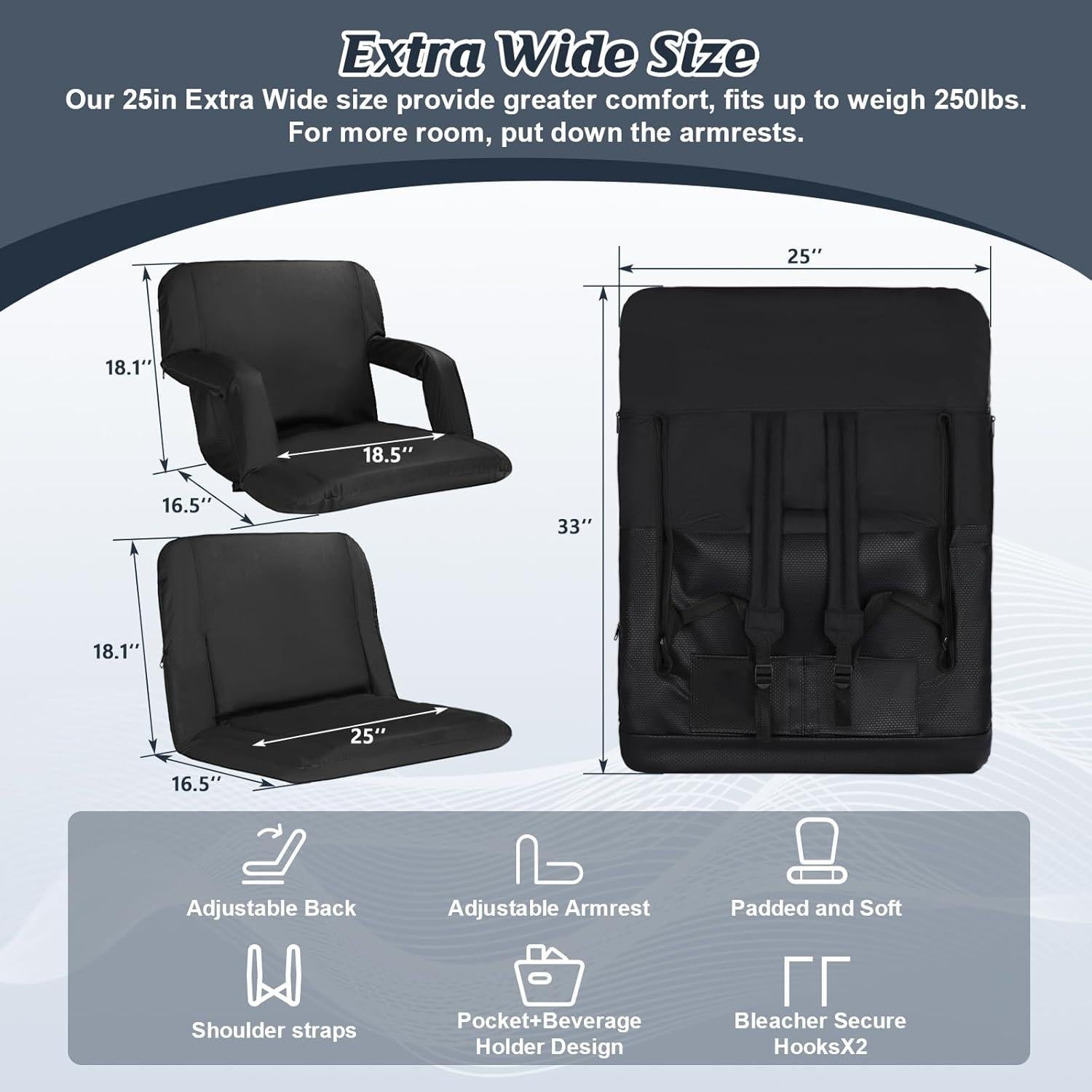 Sillas de Estadio Gbekery LY-FLY-2 Acolchadas 2 Paquete Negro