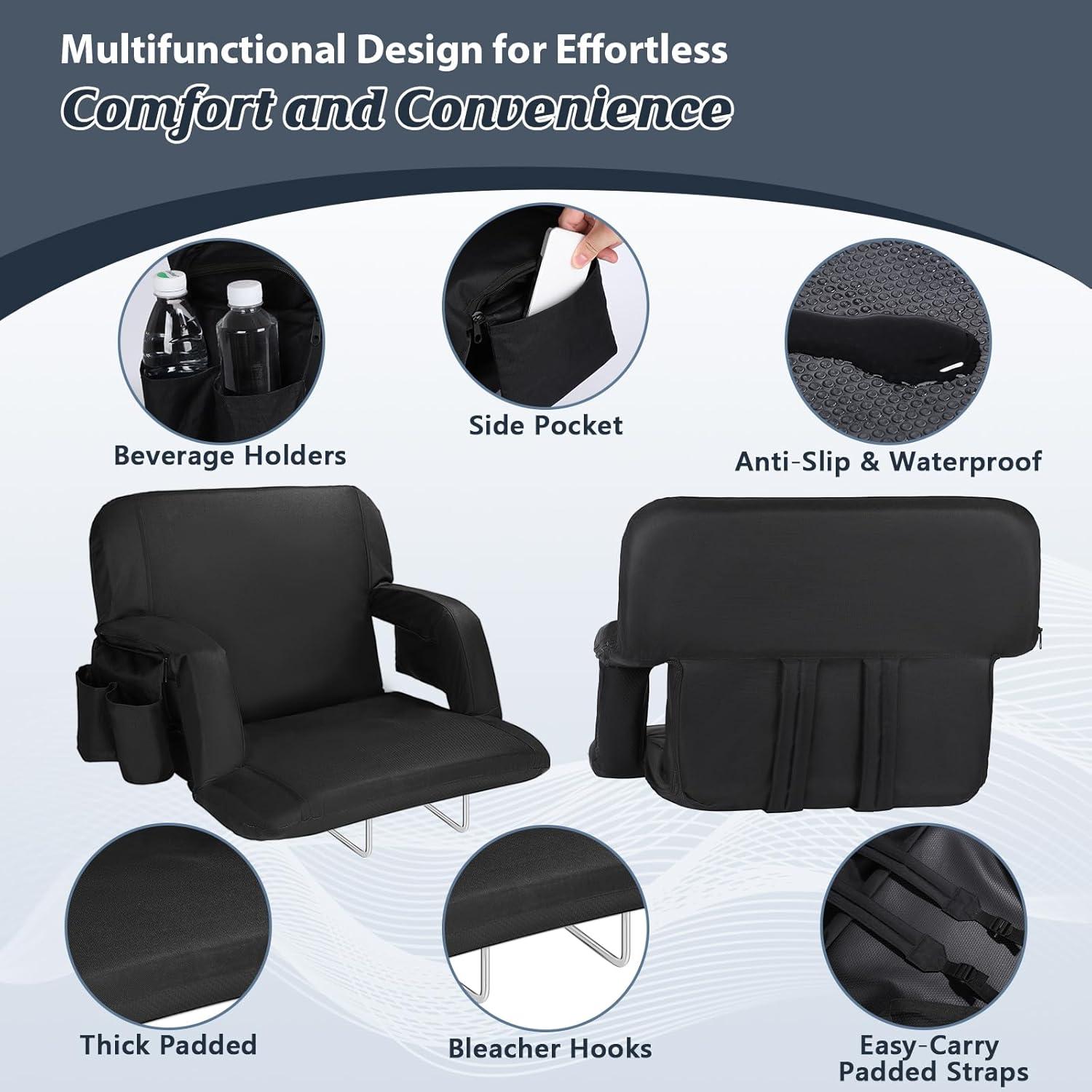 Sillas de Estadio Gbekery LY-FLY-2 Acolchadas 2 Paquete Negro